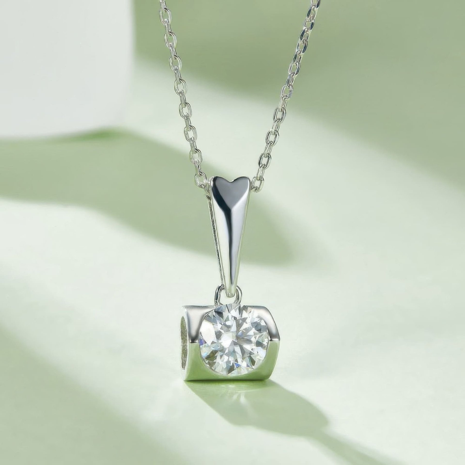 Geometric Moissanite Pendant Necklace | Square Bezel 925 Sterling Silver, DEF/VVS 0.5-3ct - Image 3