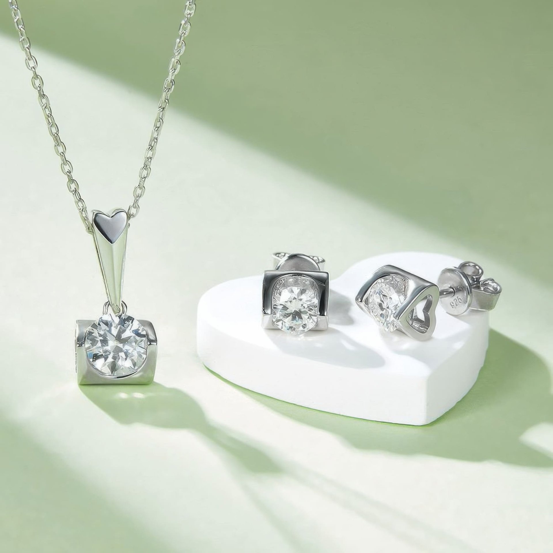 Geometric Moissanite Pendant Necklace | Square Bezel 925 Sterling Silver, DEF/VVS 0.5-3ct - alternate view