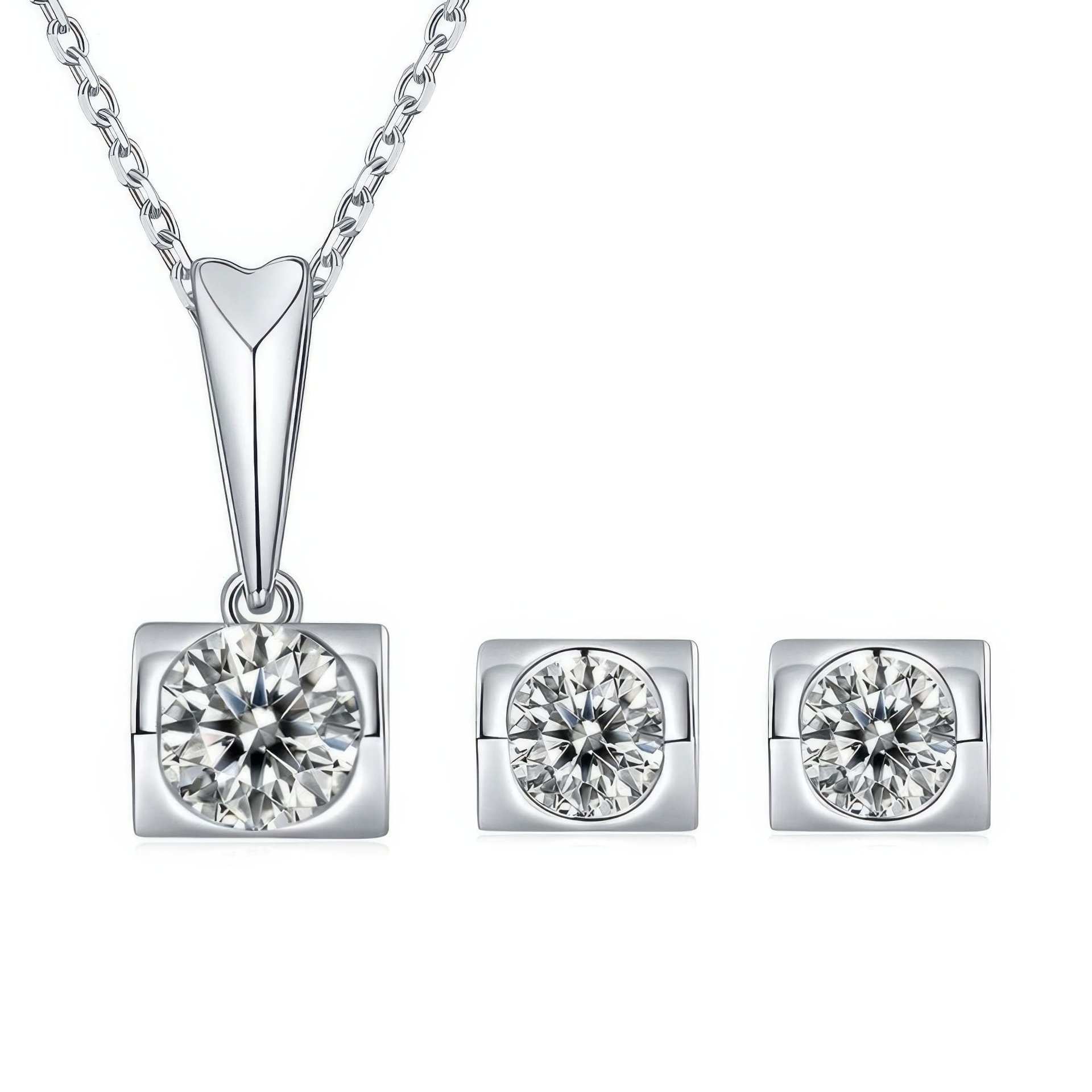 Geometric Moissanite Pendant Necklace | Square Bezel 925 Sterling Silver, DEF/VVS 0.5-3ct