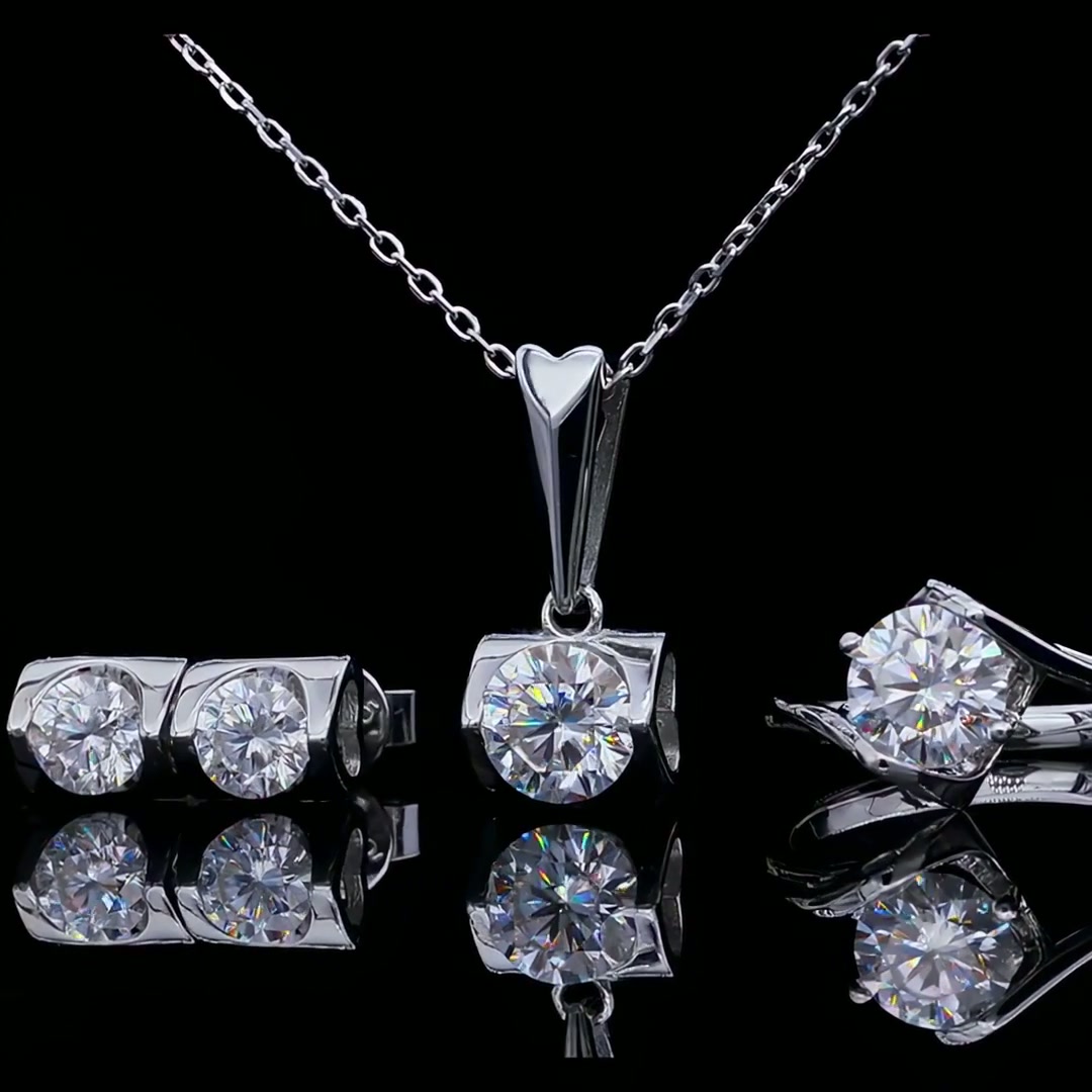 Geometric Moissanite Pendant Necklace | Square Bezel 925 Sterling Silver, DEF/VVS 0.5-3ct product video thumbnail
