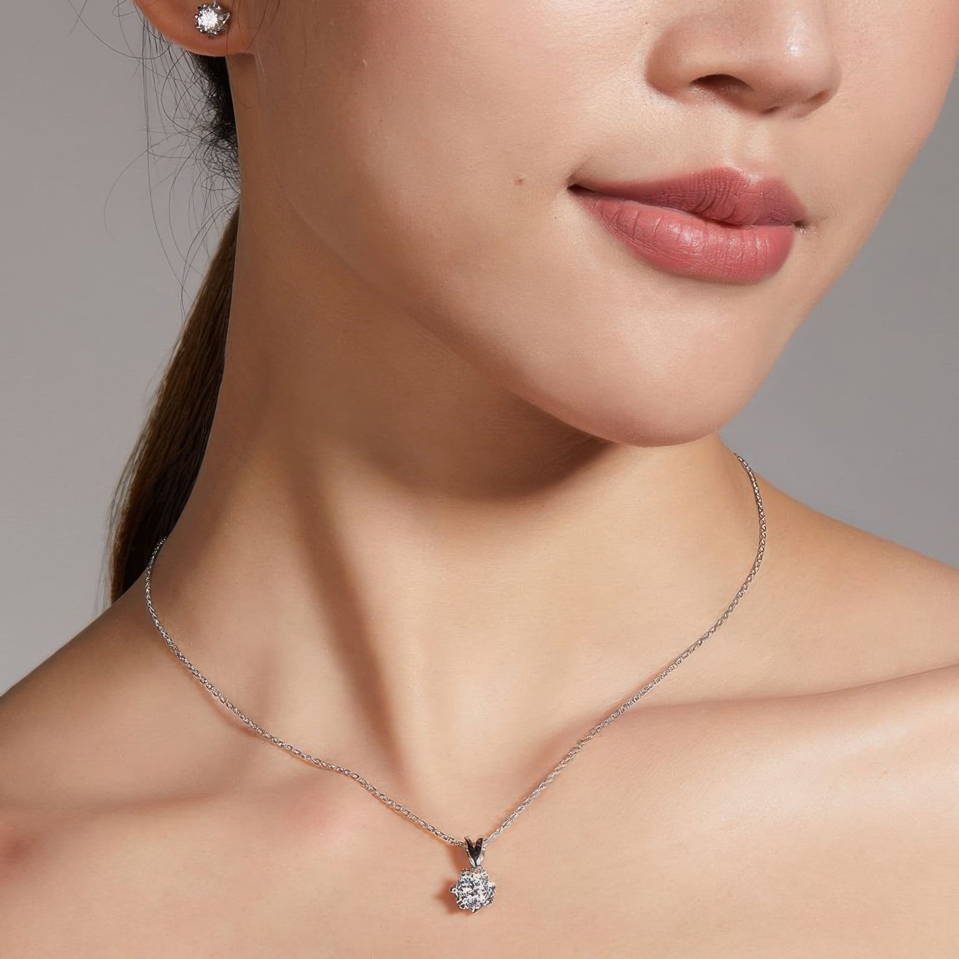 Moissanite Snowflake Jewelry Set | Round Cut Pendant & Stud Earrings | 925 Sterling Silver - alternate view