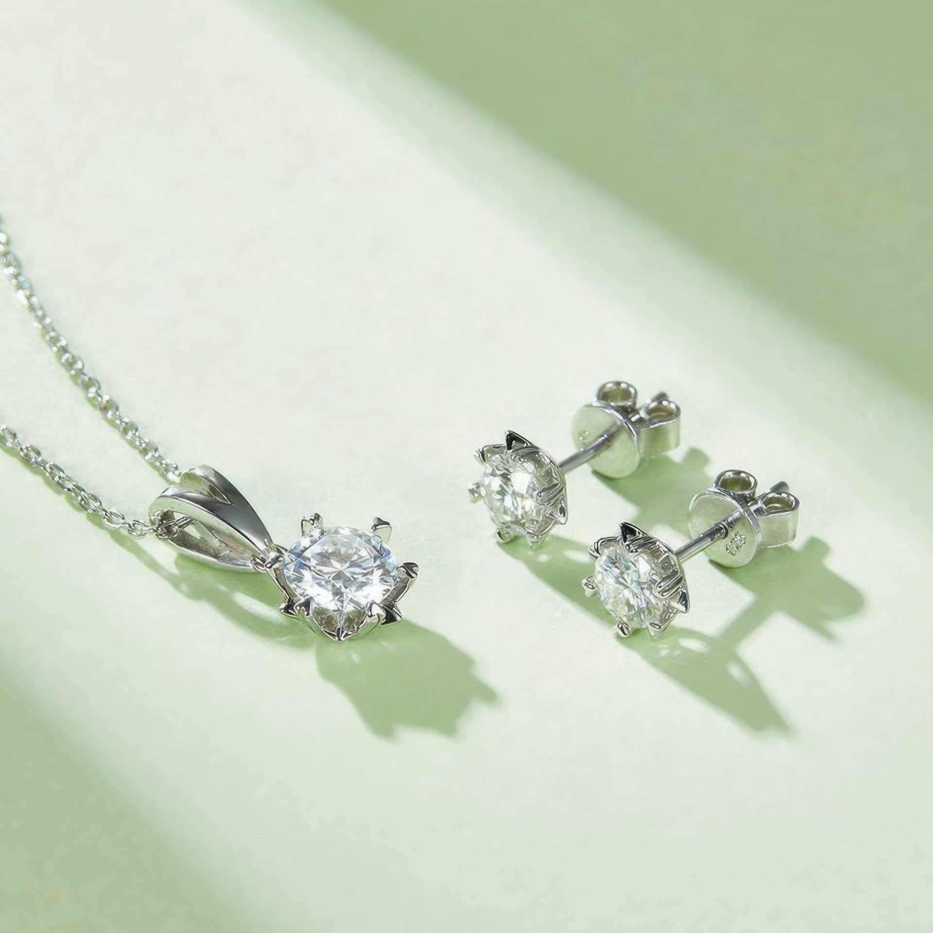 Moissanite Snowflake Jewelry Set | Round Cut Pendant & Stud Earrings | 925 Sterling Silver - Image 3