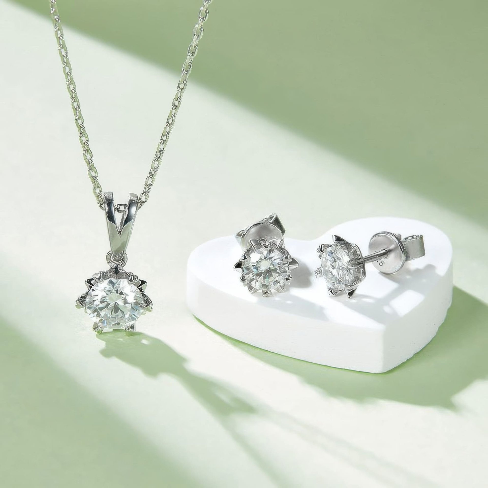 Moissanite Snowflake Jewelry Set | Round Cut Pendant & Stud Earrings | 925 Sterling Silver - Image 4