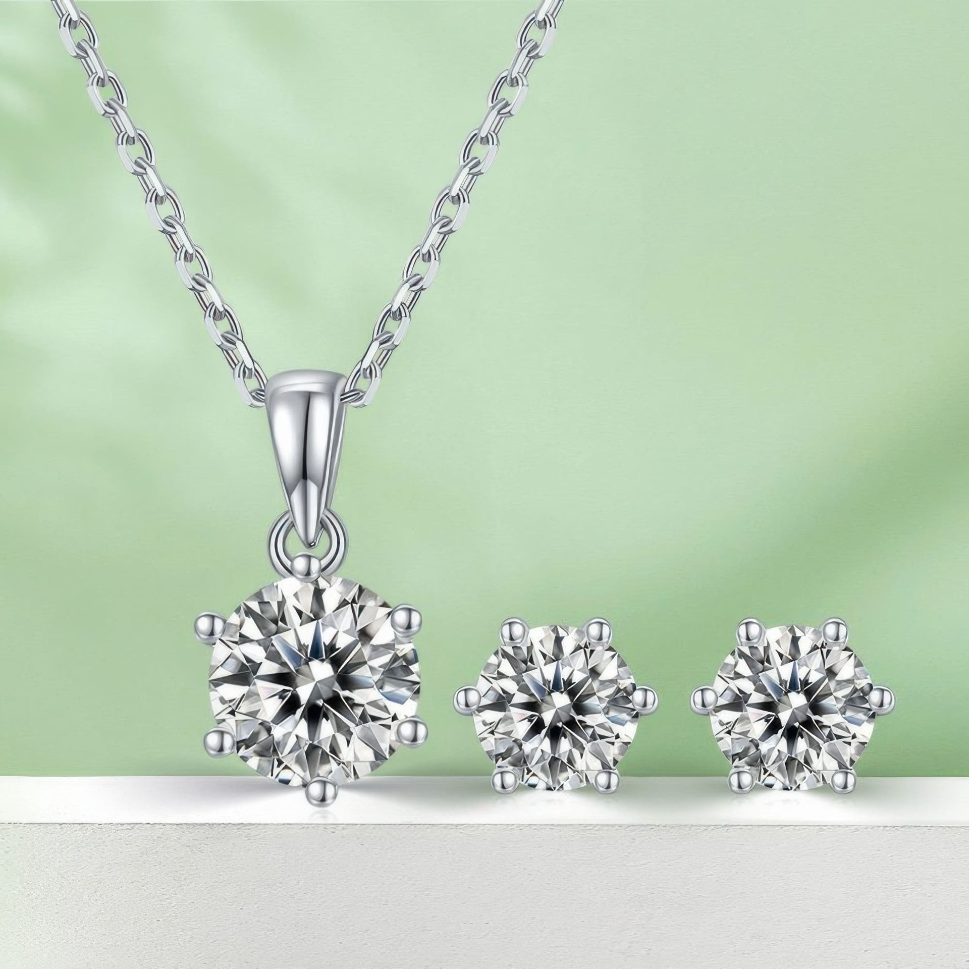 925 Sterling Silver Moissanite Jewelry Set | 3ct Pendant + 1.5ct Studs | Round Brilliant DEF VVS - Image 5