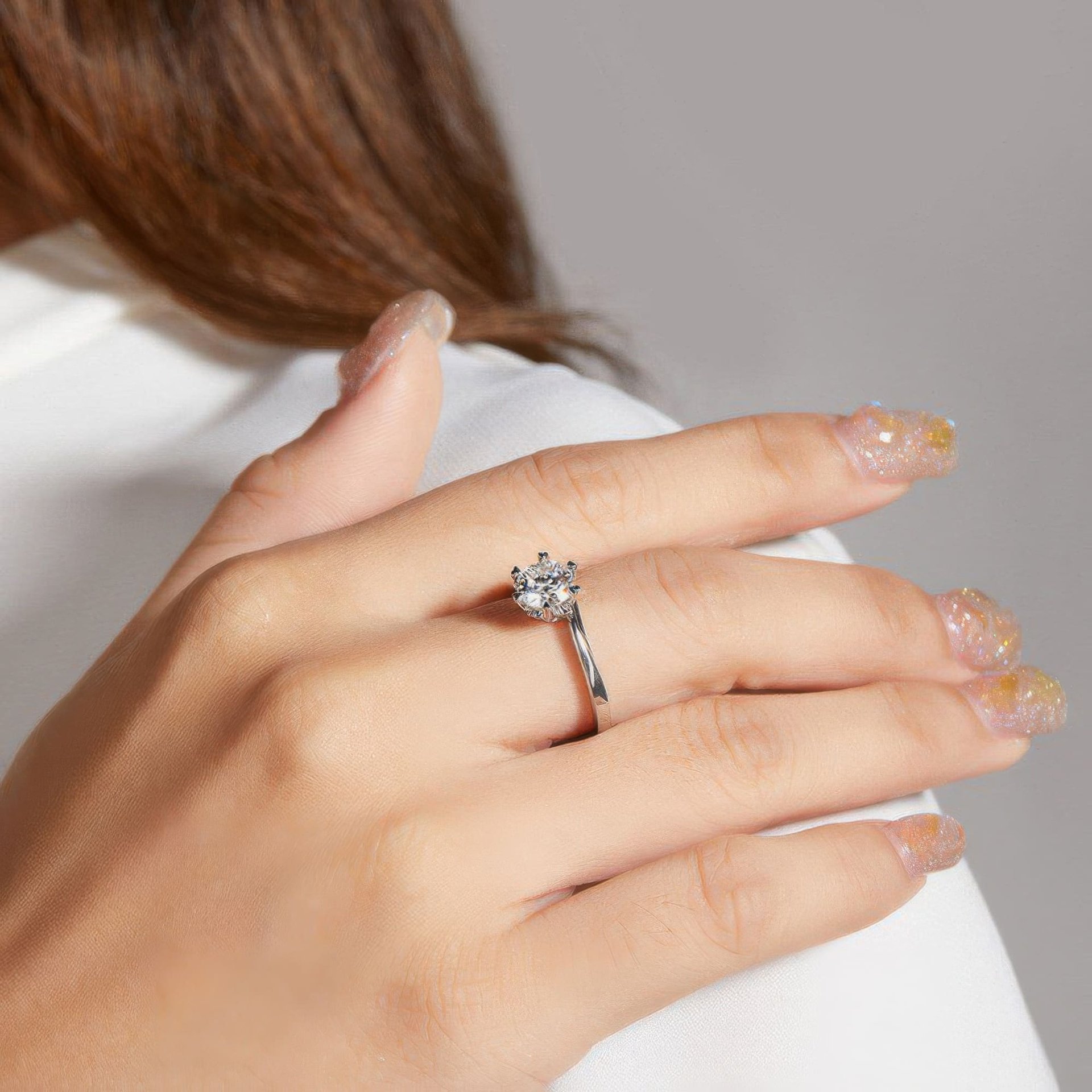 Round Moissanite Solitaire Promise Ring | 1ct 6-Prong Heart Detail | 925 Sterling Silver - alternate view