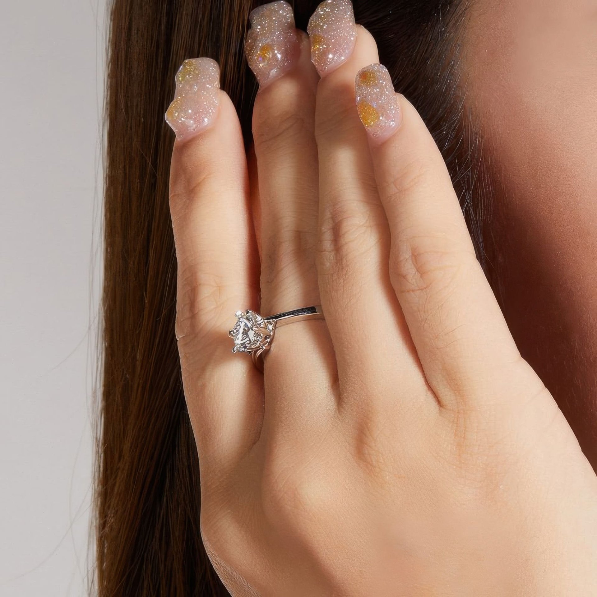 Round Moissanite Solitaire Promise Ring | 1ct 6-Prong Heart Detail | 925 Sterling Silver - Image 3