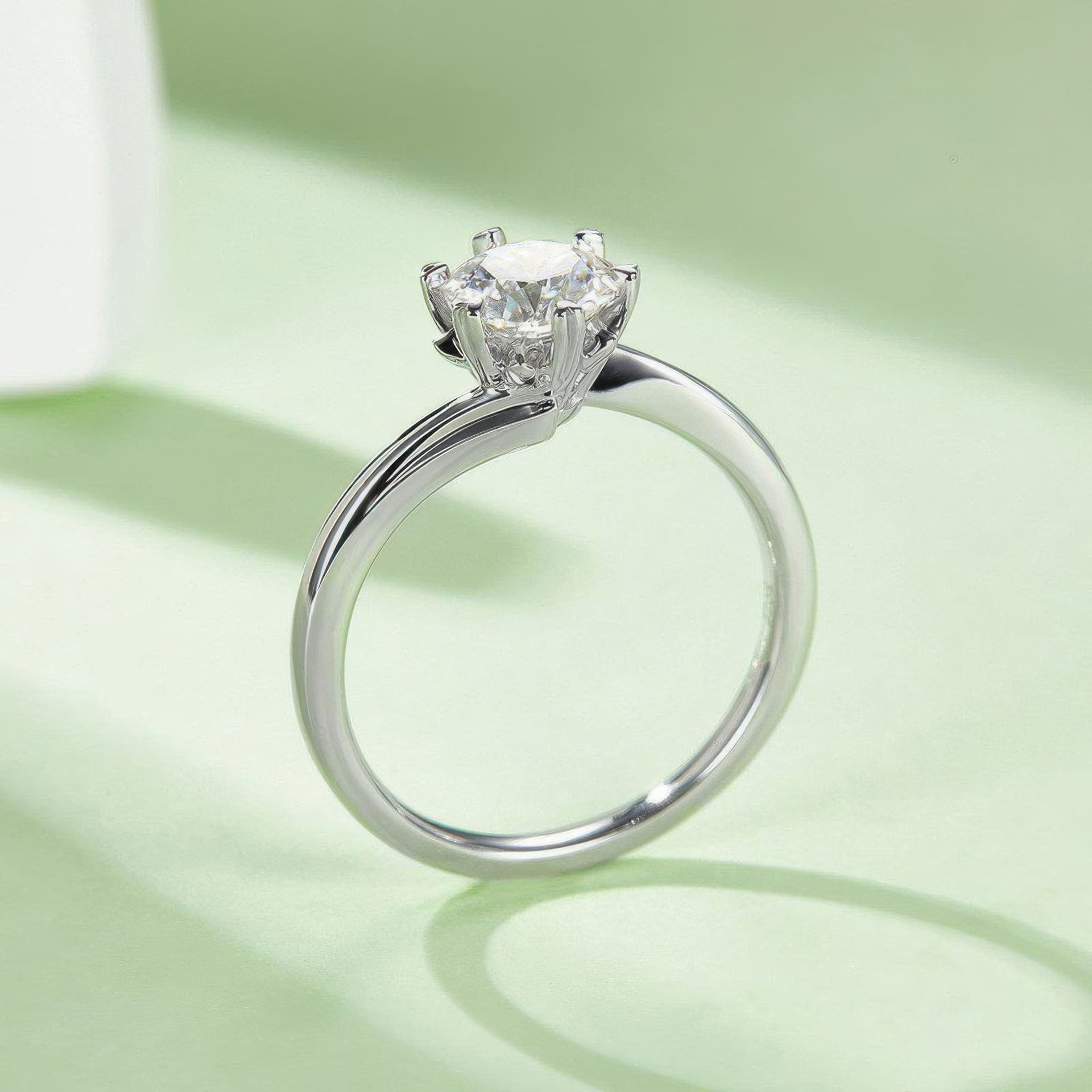 Round Moissanite Solitaire Promise Ring | 1ct 6-Prong Heart Detail | 925 Sterling Silver - Image 5
