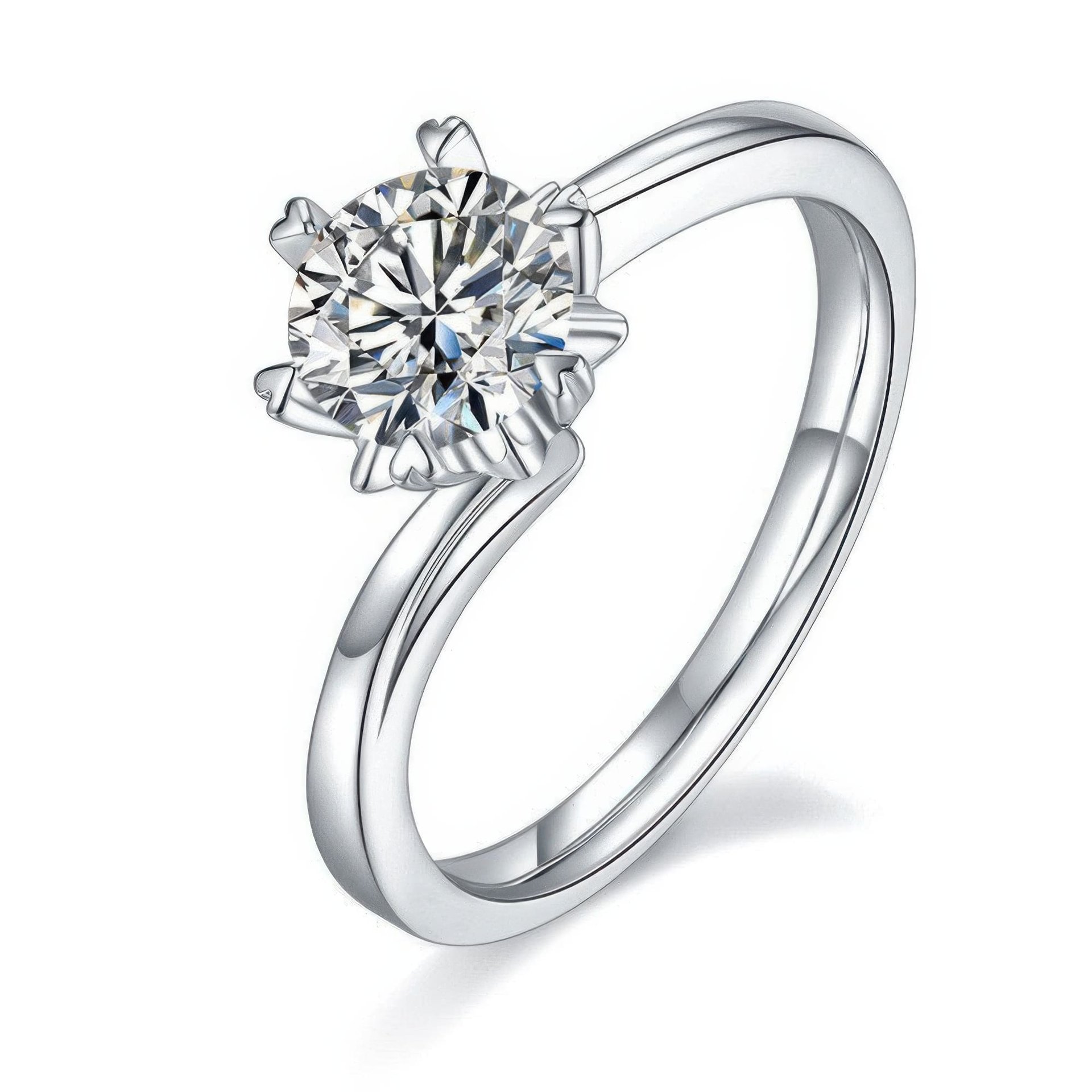 Round Moissanite Solitaire Promise Ring | 1ct 6-Prong Heart Detail | 925 Sterling Silver