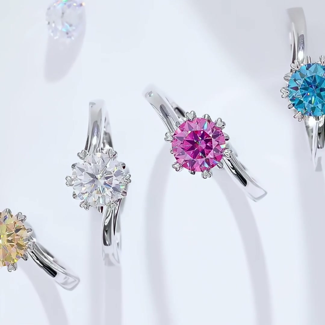 Round Moissanite Solitaire Promise Ring | 1ct 6-Prong Heart Detail | 925 Sterling Silver product video thumbnail