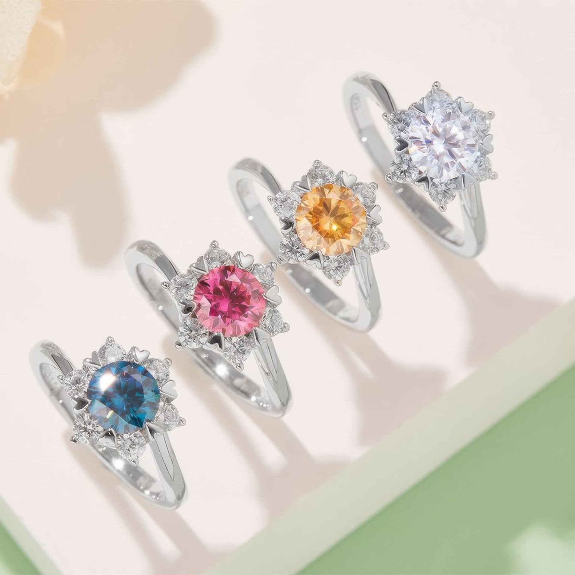 Star Flower Moissanite Ring | 925 Sterling Silver | Round Brilliant Halo of Petal Accents - Image 7