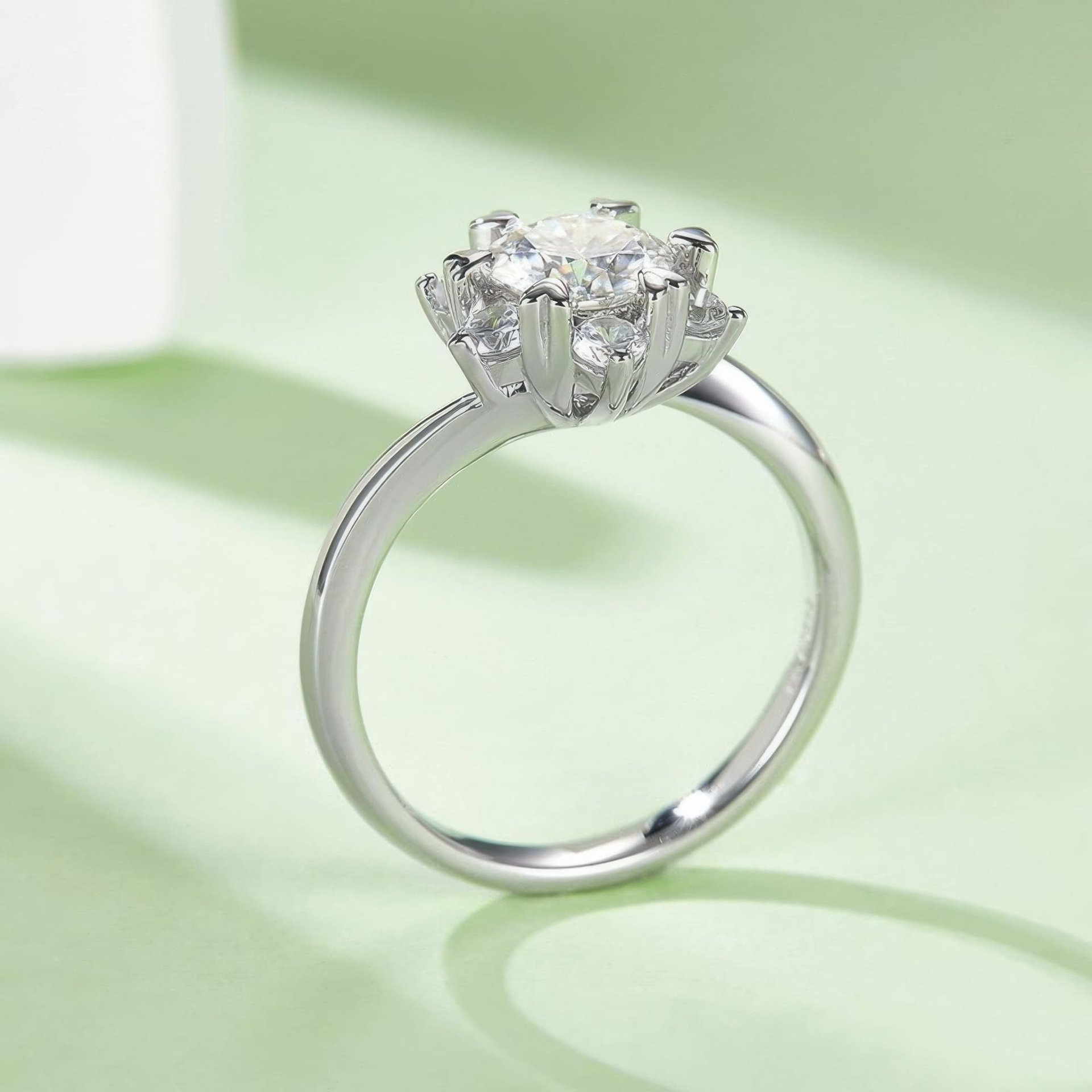Star Flower Moissanite Ring | 925 Sterling Silver | Round Brilliant Halo of Petal Accents - Image 4