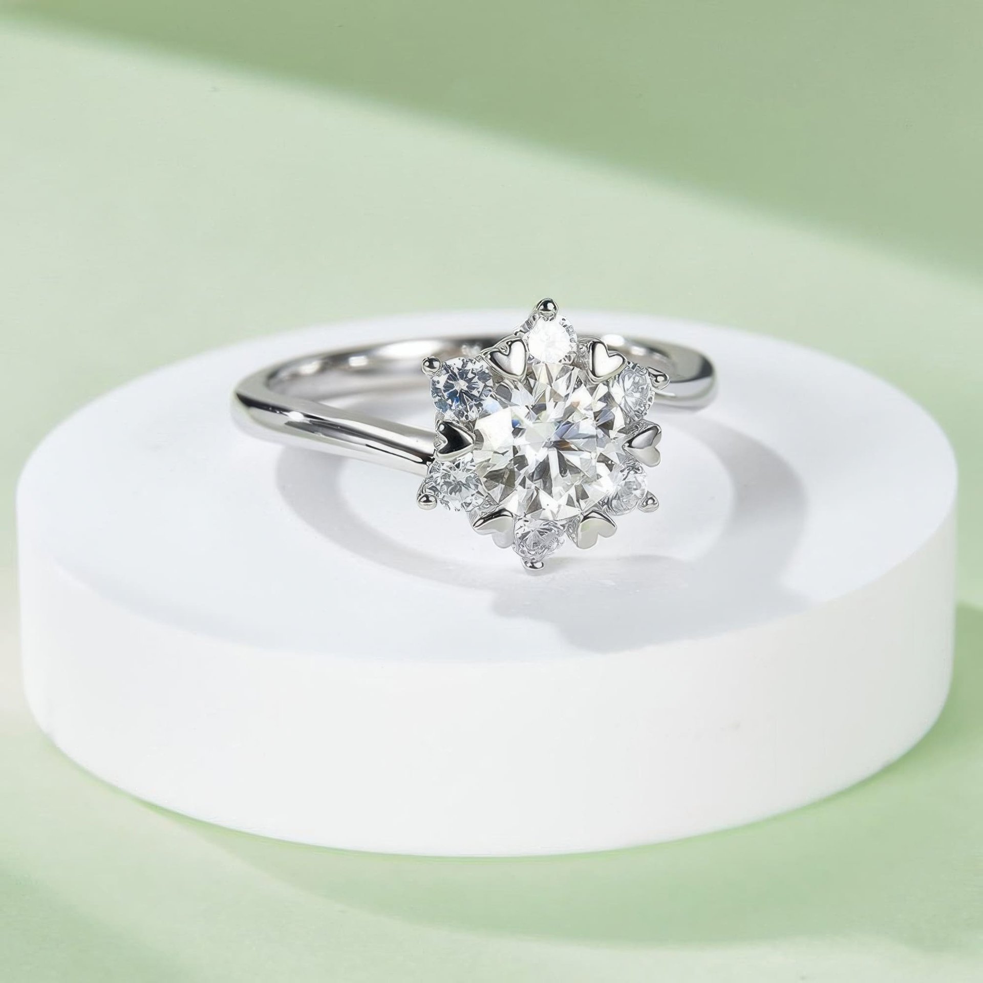 Star Flower Moissanite Ring | 925 Sterling Silver | Round Brilliant Halo of Petal Accents - Image 5