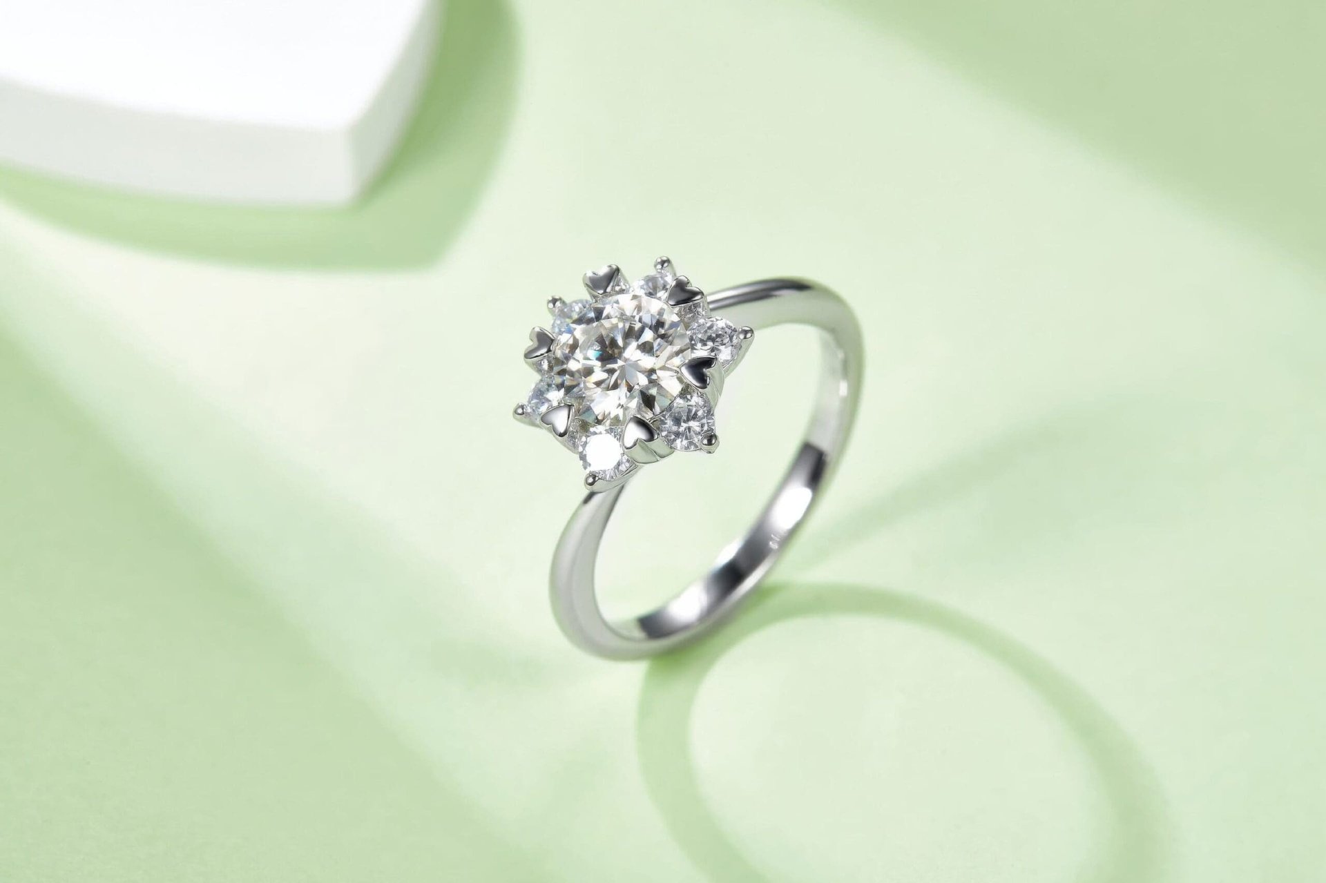 Star Flower Moissanite Ring | 925 Sterling Silver | Round Brilliant Halo of Petal Accents - Image 6