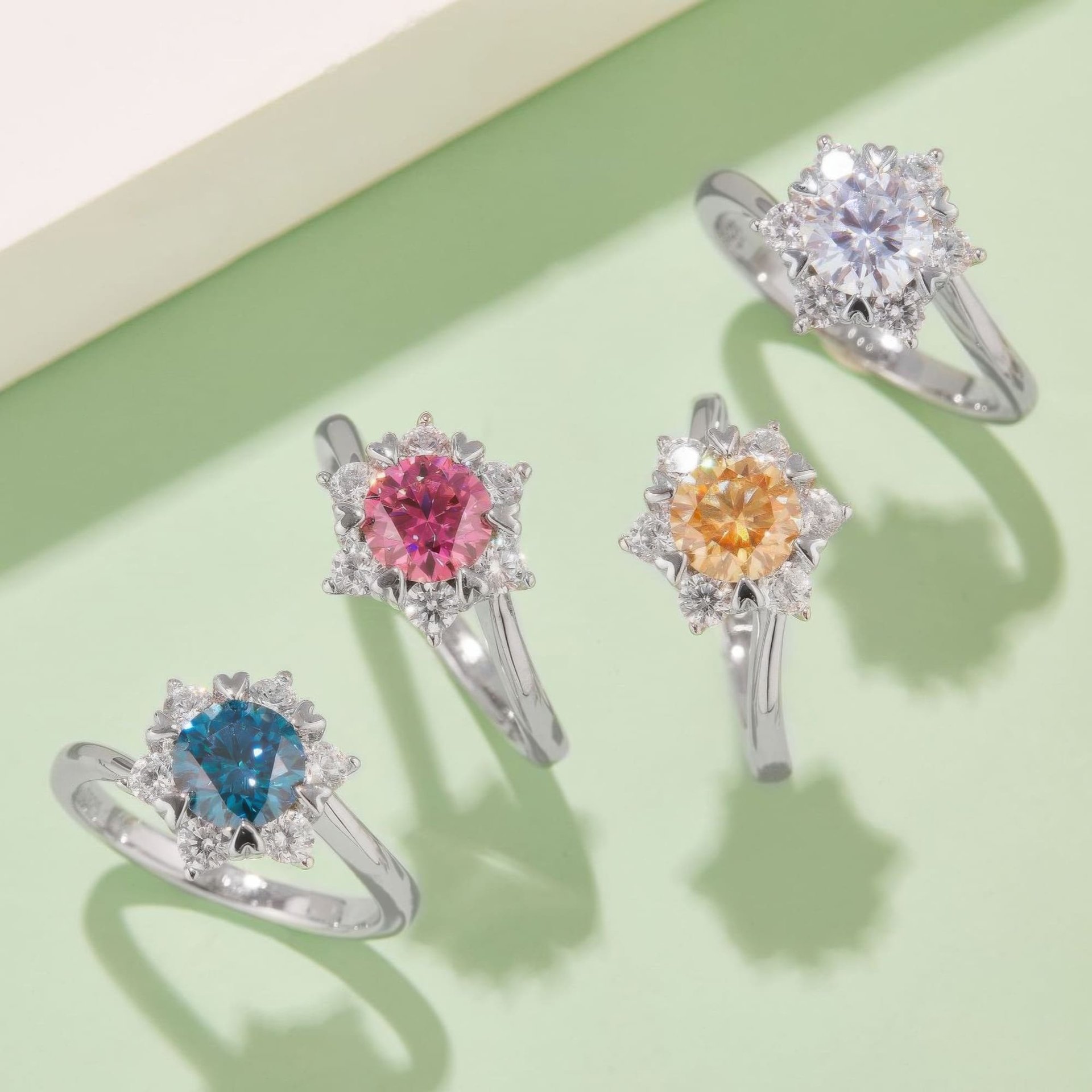 Star Flower Moissanite Ring | 925 Sterling Silver | Round Brilliant Halo of Petal Accents - Image 8
