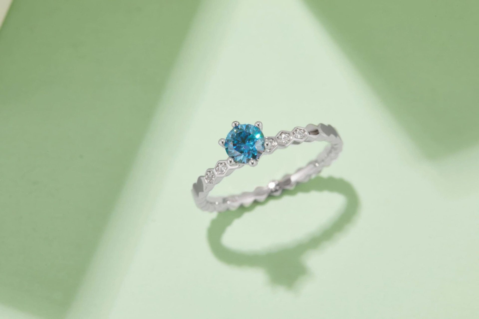 Honeycomb Band Moissanite Solitaire Ring | 0.5ct Round DEF Stone in 925 Silver | Hexagonal Stackable - Image 7