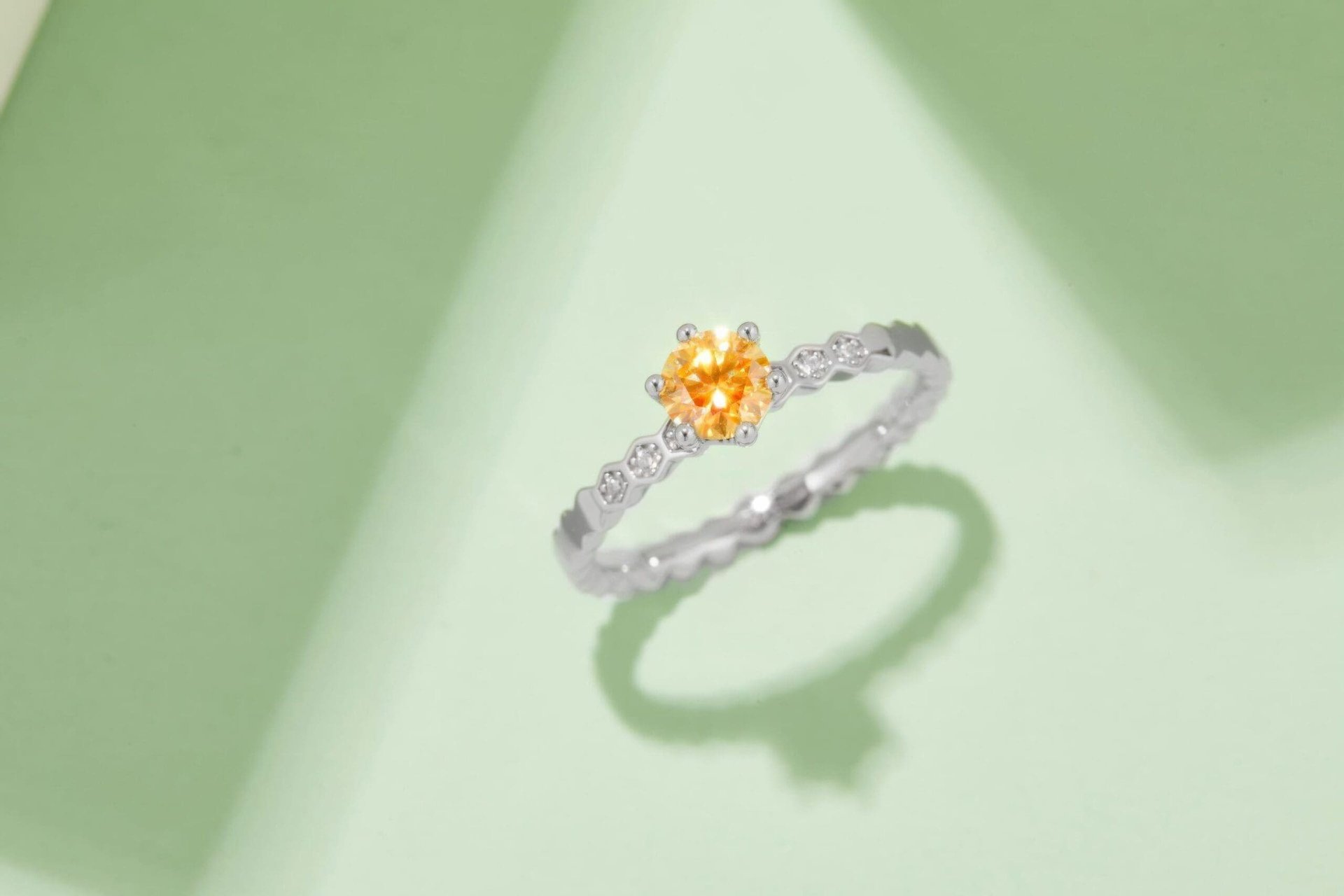 Honeycomb Band Moissanite Solitaire Ring | 0.5ct Round DEF Stone in 925 Silver | Hexagonal Stackable - Image 9