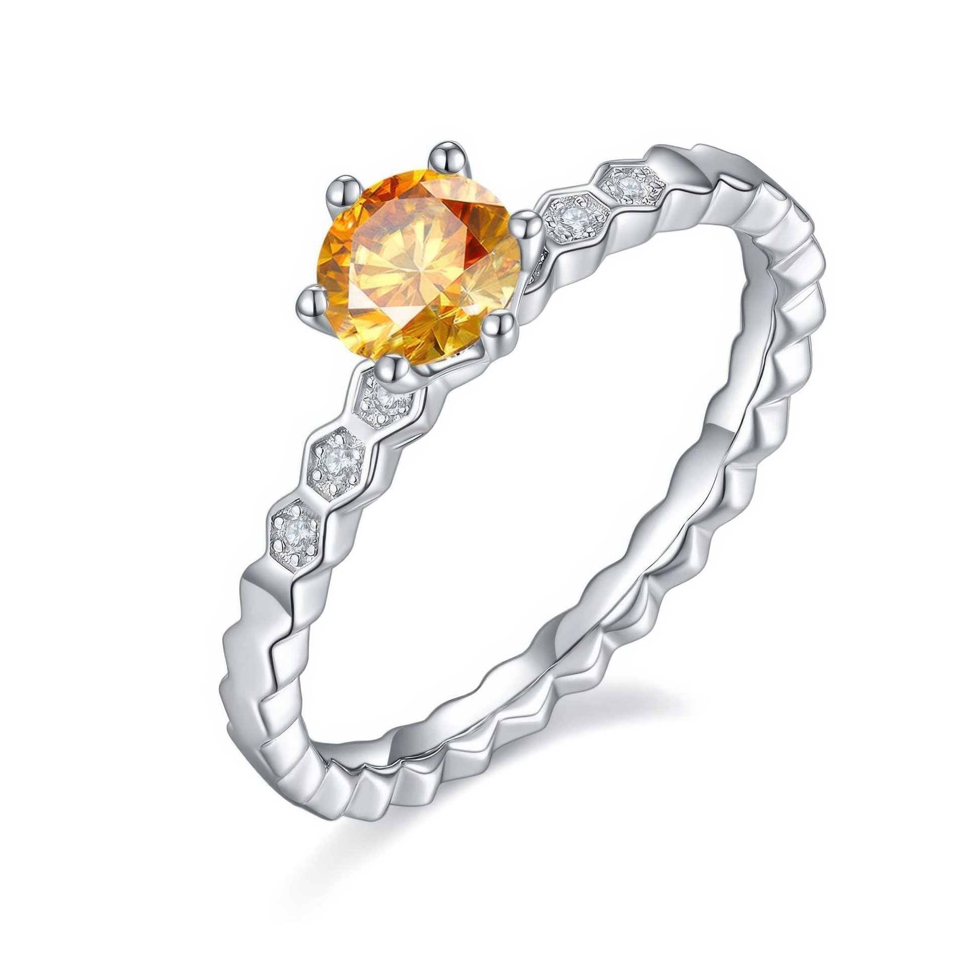 Honeycomb Band Moissanite Solitaire Ring | 0.5ct Round DEF Stone in 925 Silver | Hexagonal Stackable - Image 8
