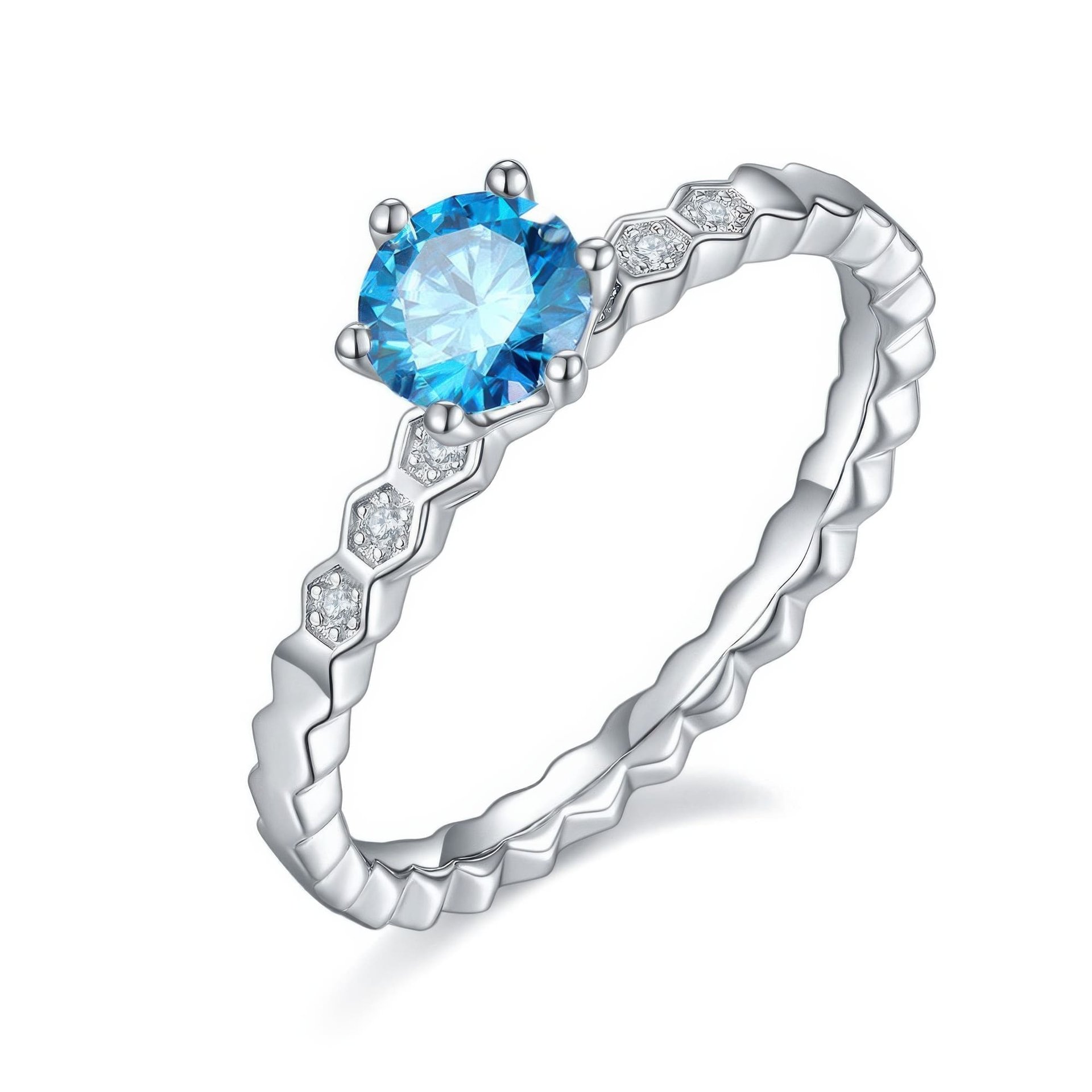 Honeycomb Band Moissanite Solitaire Ring | 0.5ct Round DEF Stone in 925 Silver | Hexagonal Stackable - Image 6