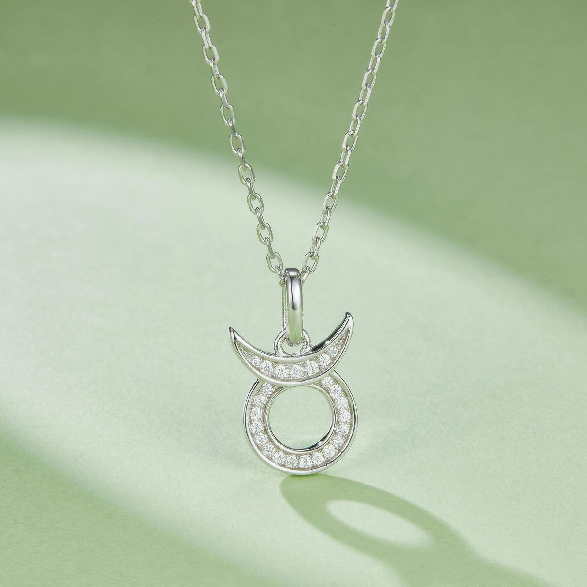 Taurus Zodiac Moissanite Pendant Necklace | Pave Bull Glyph | 925 Sterling Silver - Image 3