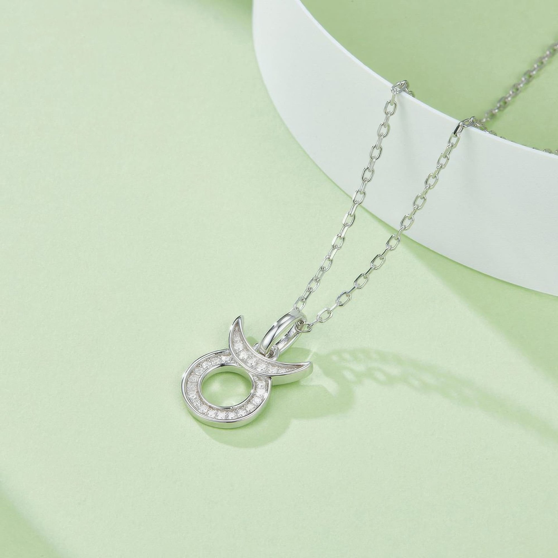 Taurus Zodiac Moissanite Pendant Necklace | Pave Bull Glyph | 925 Sterling Silver - alternate view