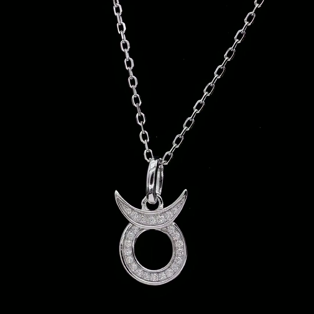 Taurus Zodiac Moissanite Pendant Necklace | Pave Bull Glyph | 925 Sterling Silver product video thumbnail