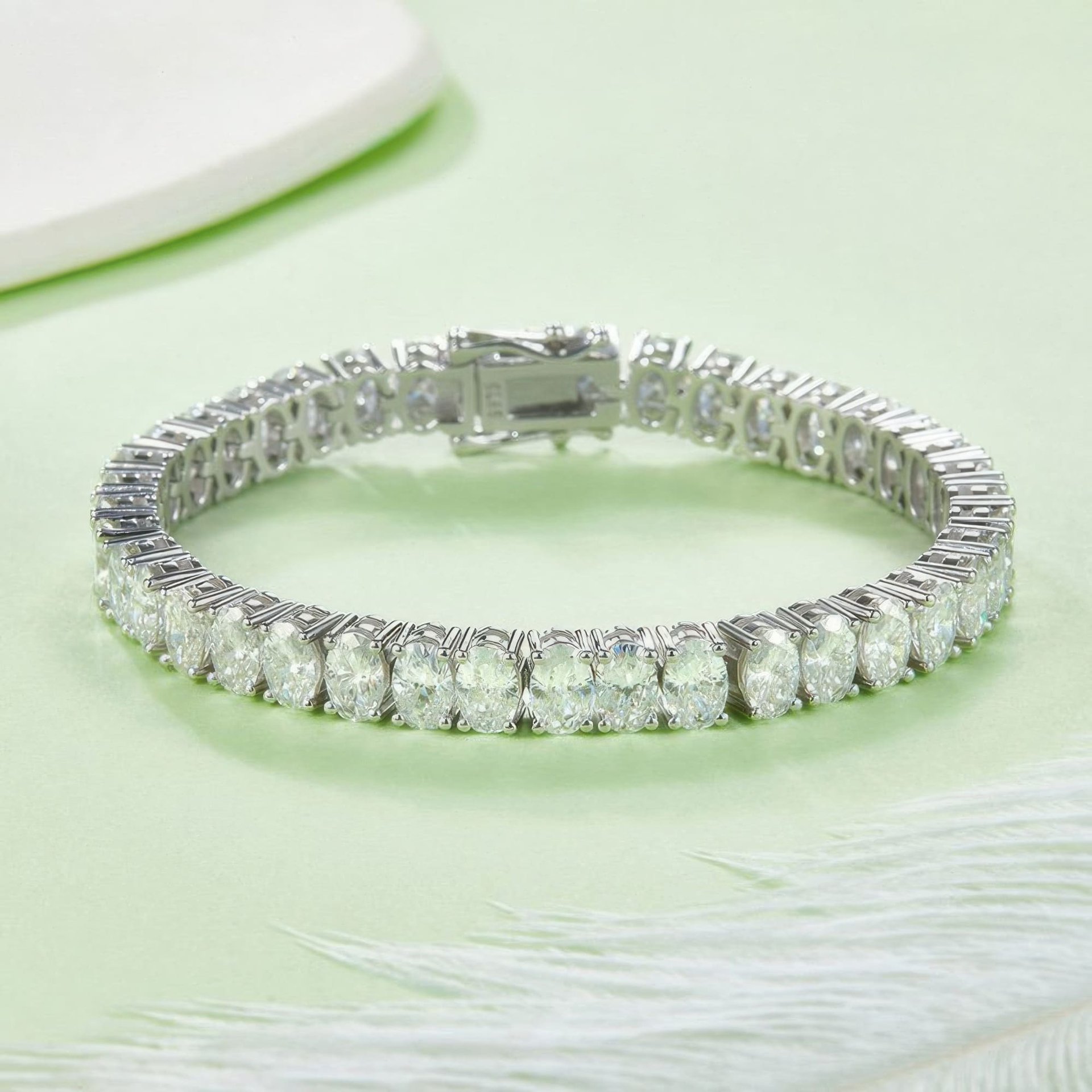 Oval Moissanite Tennis Bracelet | 925 Sterling Silver White Gold Plated | 16-20CM - Image 3