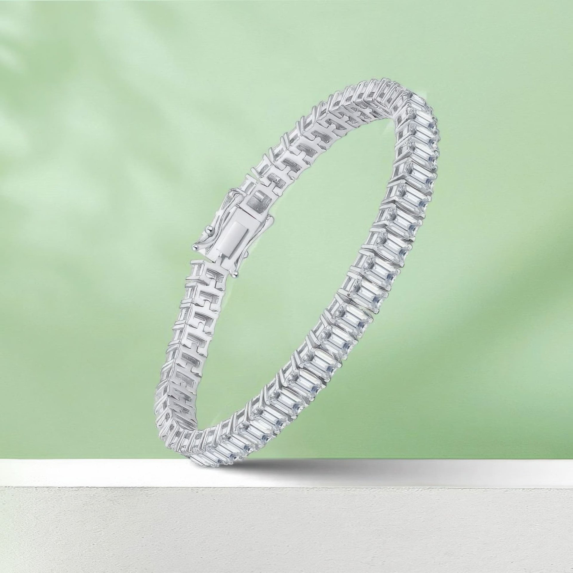 Emerald-Cut Moissanite Tennis Bracelet | 925 Silver, Rhodium-Plated | 0.5ct DEW per Stone - Image 5