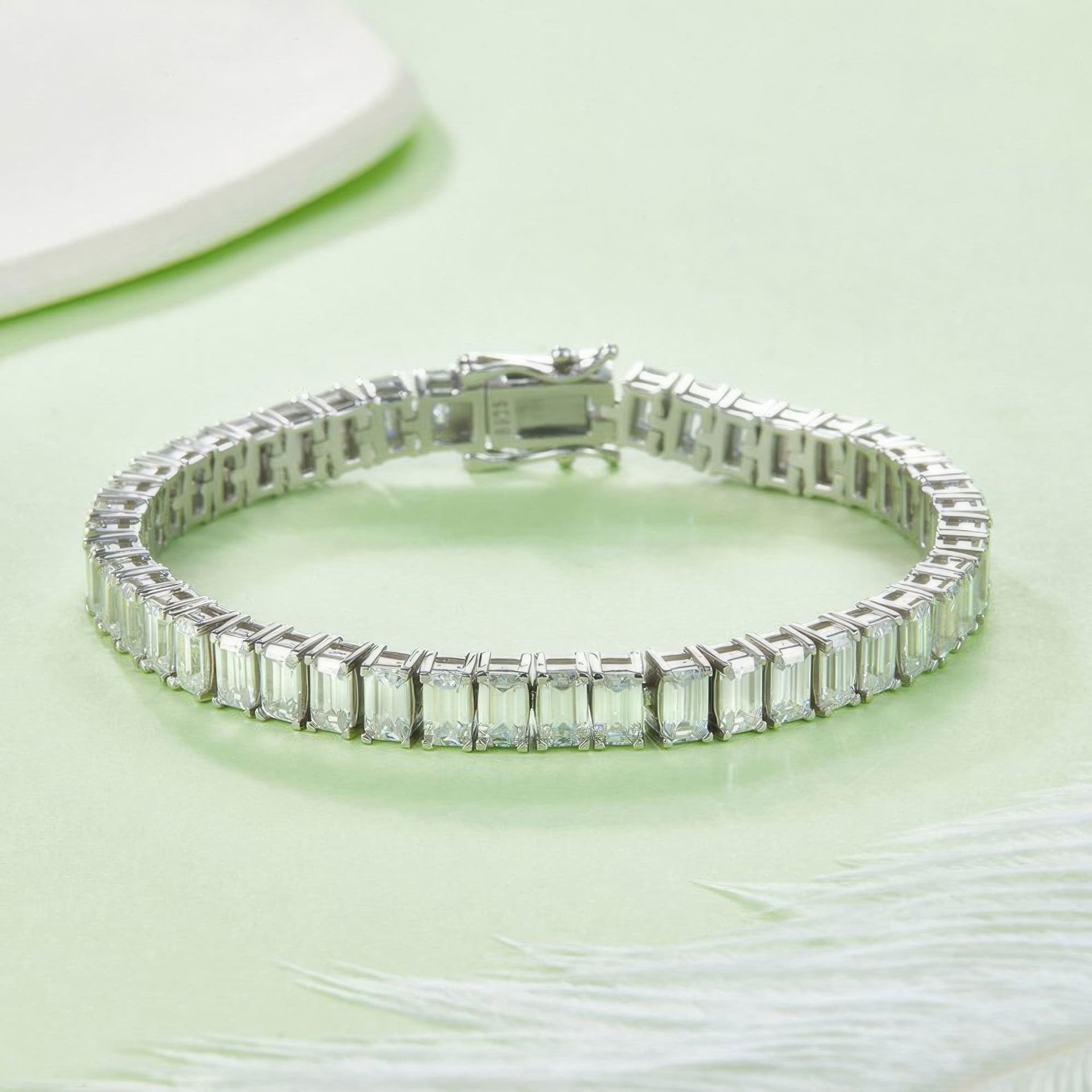 Emerald-Cut Moissanite Tennis Bracelet | 925 Silver, Rhodium-Plated | 0.5ct DEW per Stone - Image 3