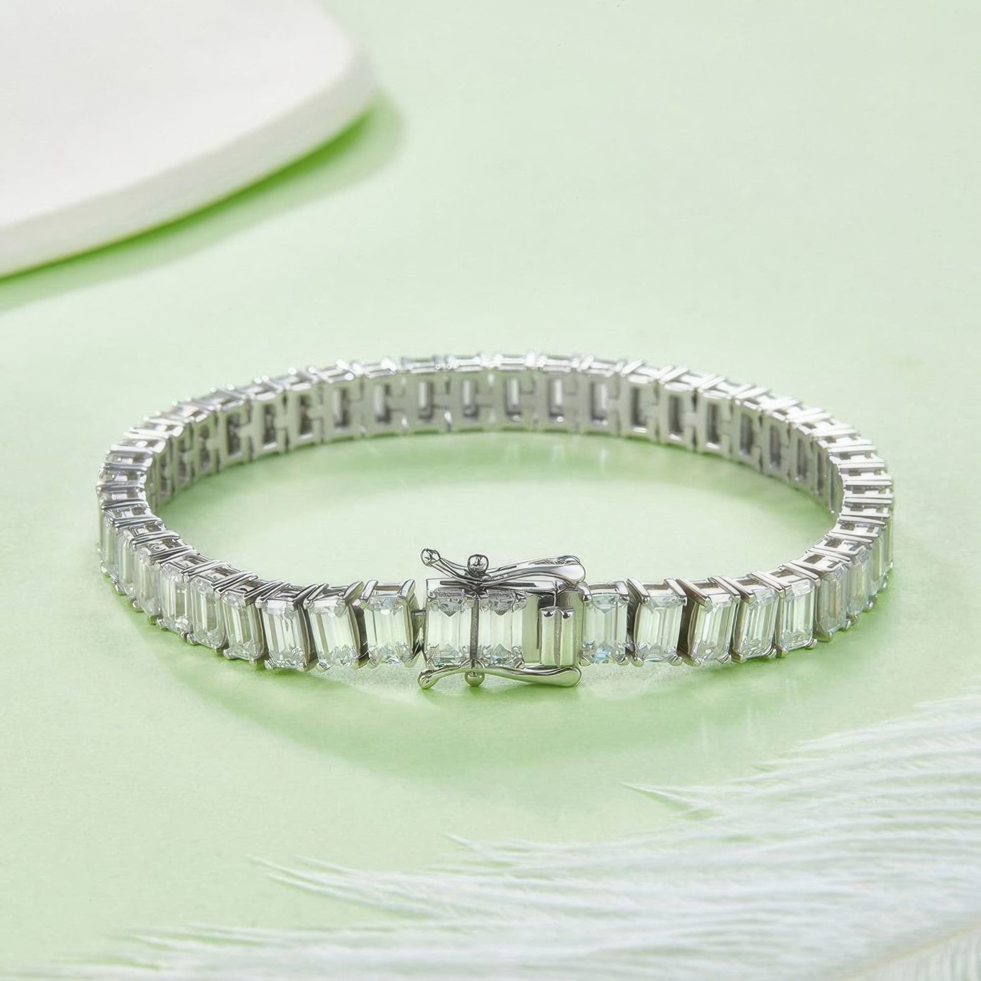 Emerald-Cut Moissanite Tennis Bracelet | 925 Silver, Rhodium-Plated | 0.5ct DEW per Stone - alternate view
