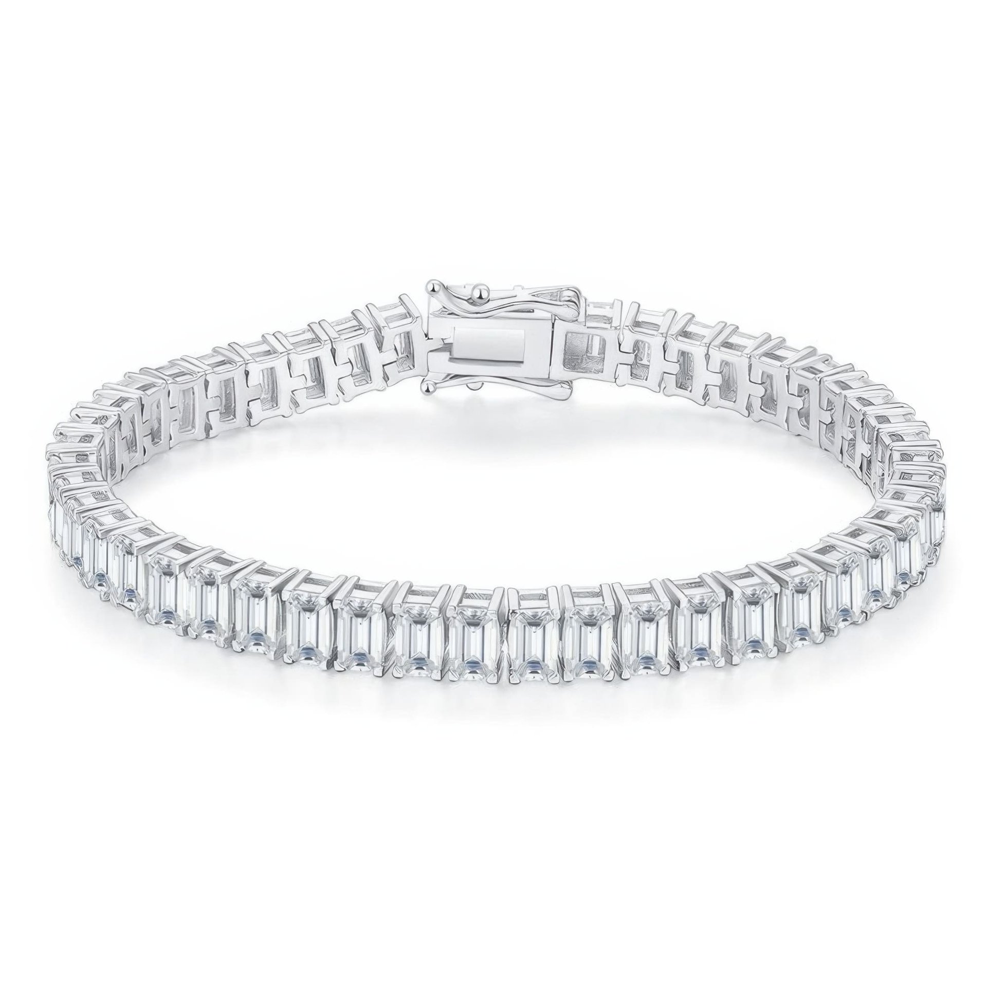 Emerald-Cut Moissanite Tennis Bracelet | 925 Silver, Rhodium-Plated | 0.5ct DEW per Stone