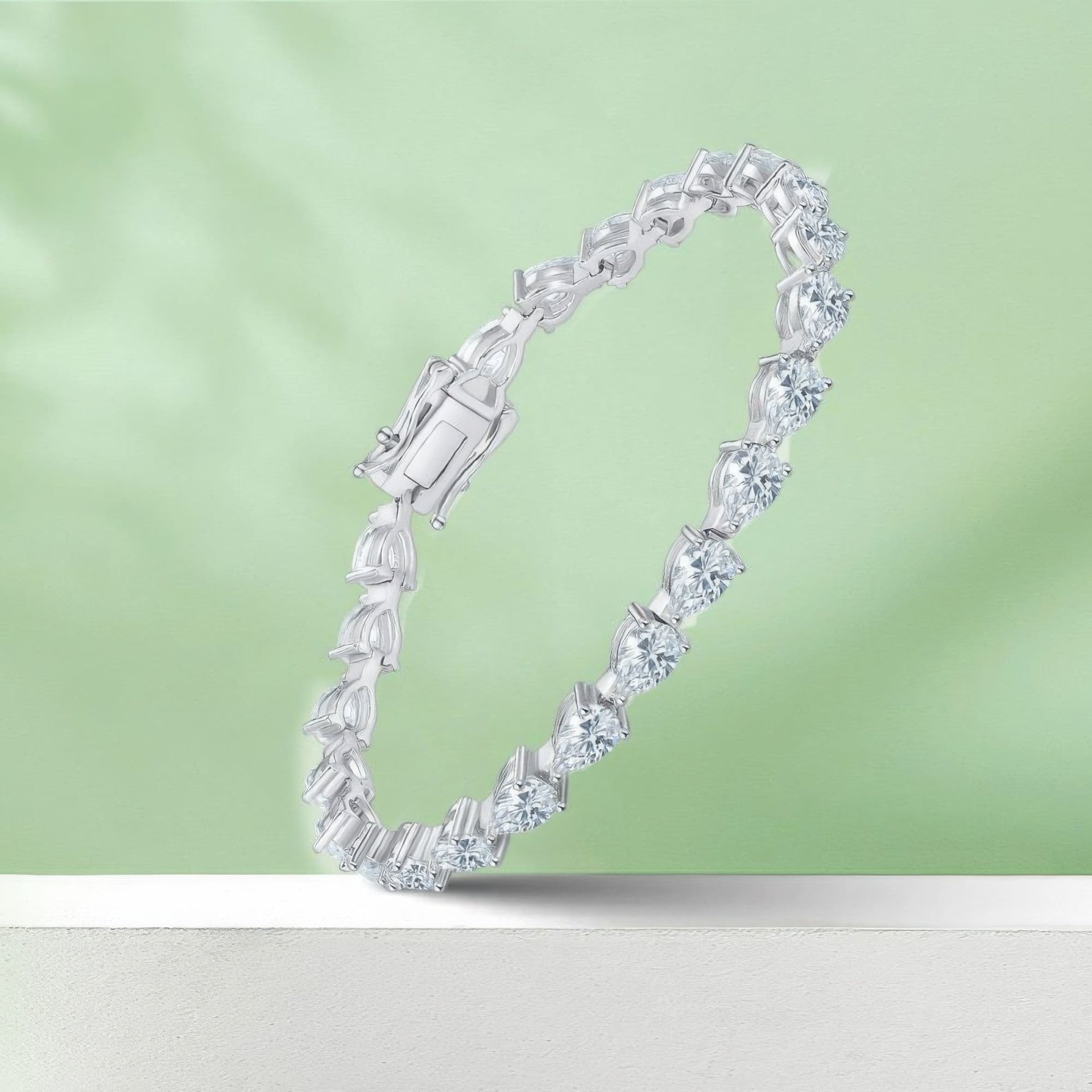 Heart-Cut Moissanite Tennis Bracelet | 925 Sterling Silver White Gold Plated | 6.5-8 in - Image 5