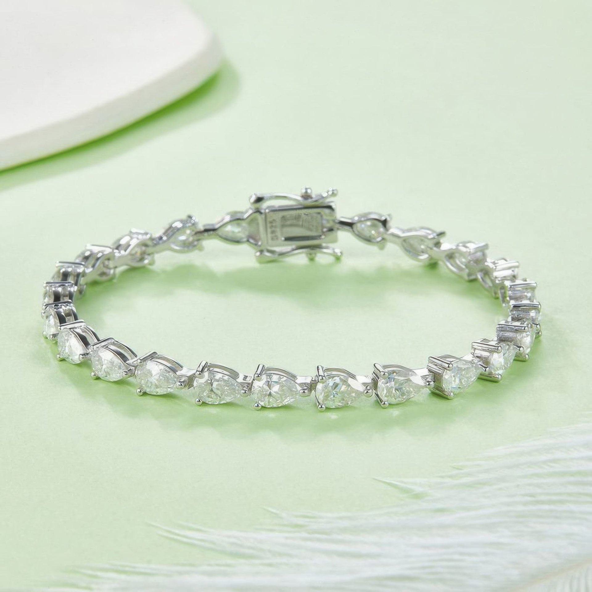 Heart-Cut Moissanite Tennis Bracelet | 925 Sterling Silver White Gold Plated | 6.5-8 in - alternate view