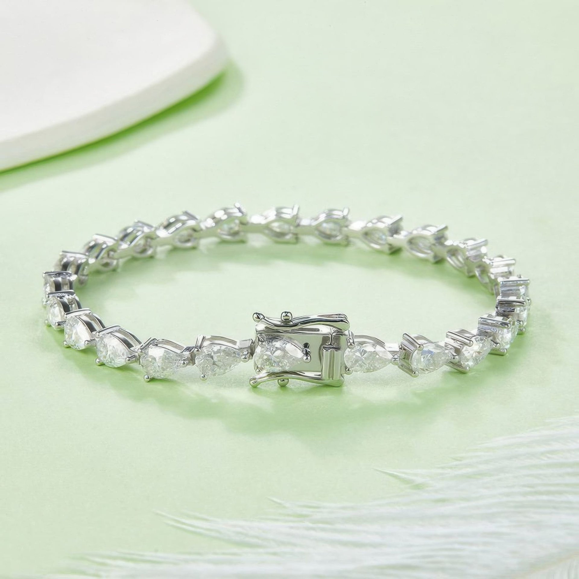 Heart-Cut Moissanite Tennis Bracelet | 925 Sterling Silver White Gold Plated | 6.5-8 in - Image 3