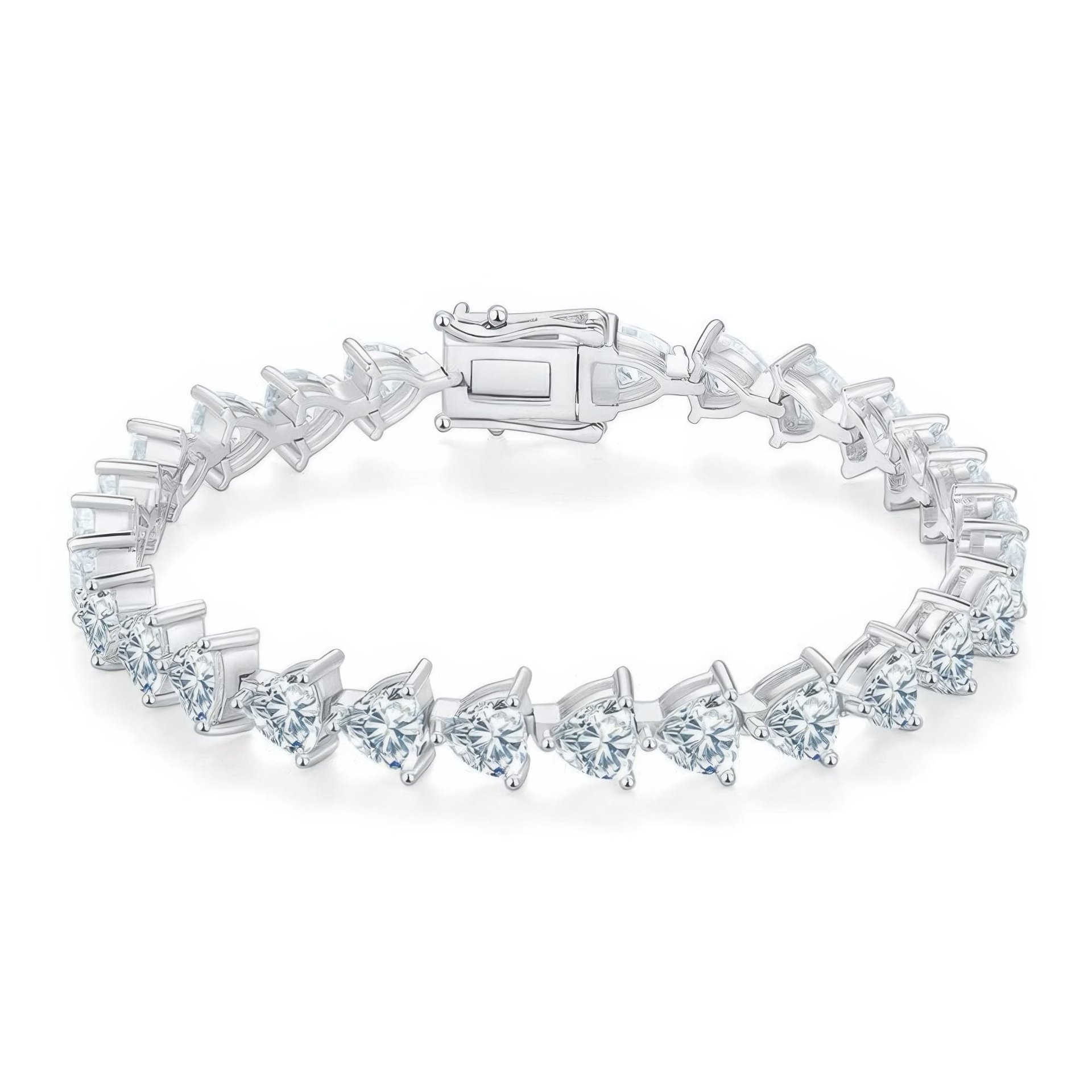 Heart-Cut Moissanite Tennis Bracelet | 925 Sterling Silver White Gold Plated | 6.5-8 in