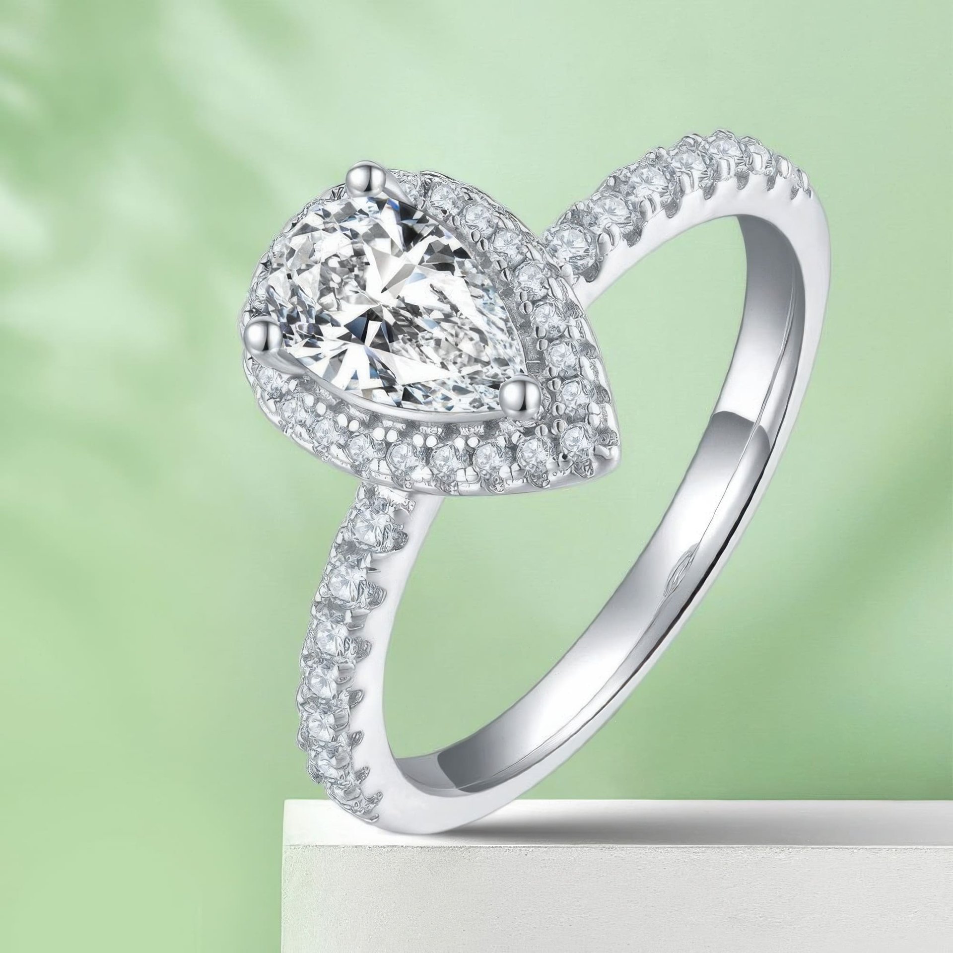 Pear Cut Moissanite Halo Ring | 1ct DEW (6.5mm) D Color | 925 Sterling Silver Engagement Ring - Image 5