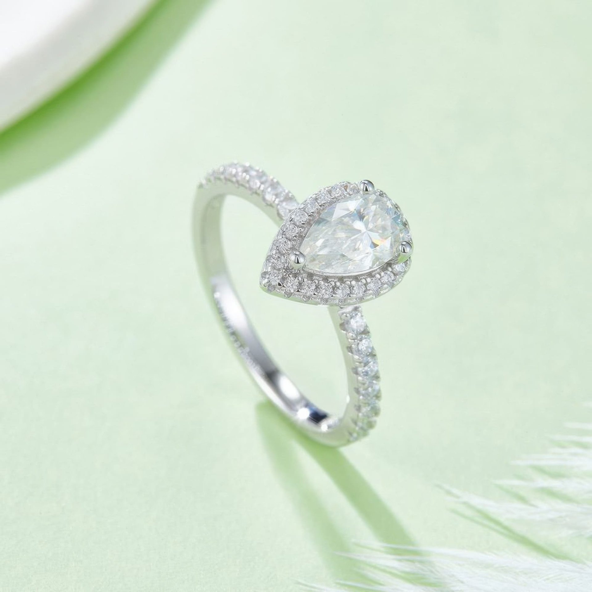 Pear Cut Moissanite Halo Ring | 1ct DEW (6.5mm) D Color | 925 Sterling Silver Engagement Ring - alternate view