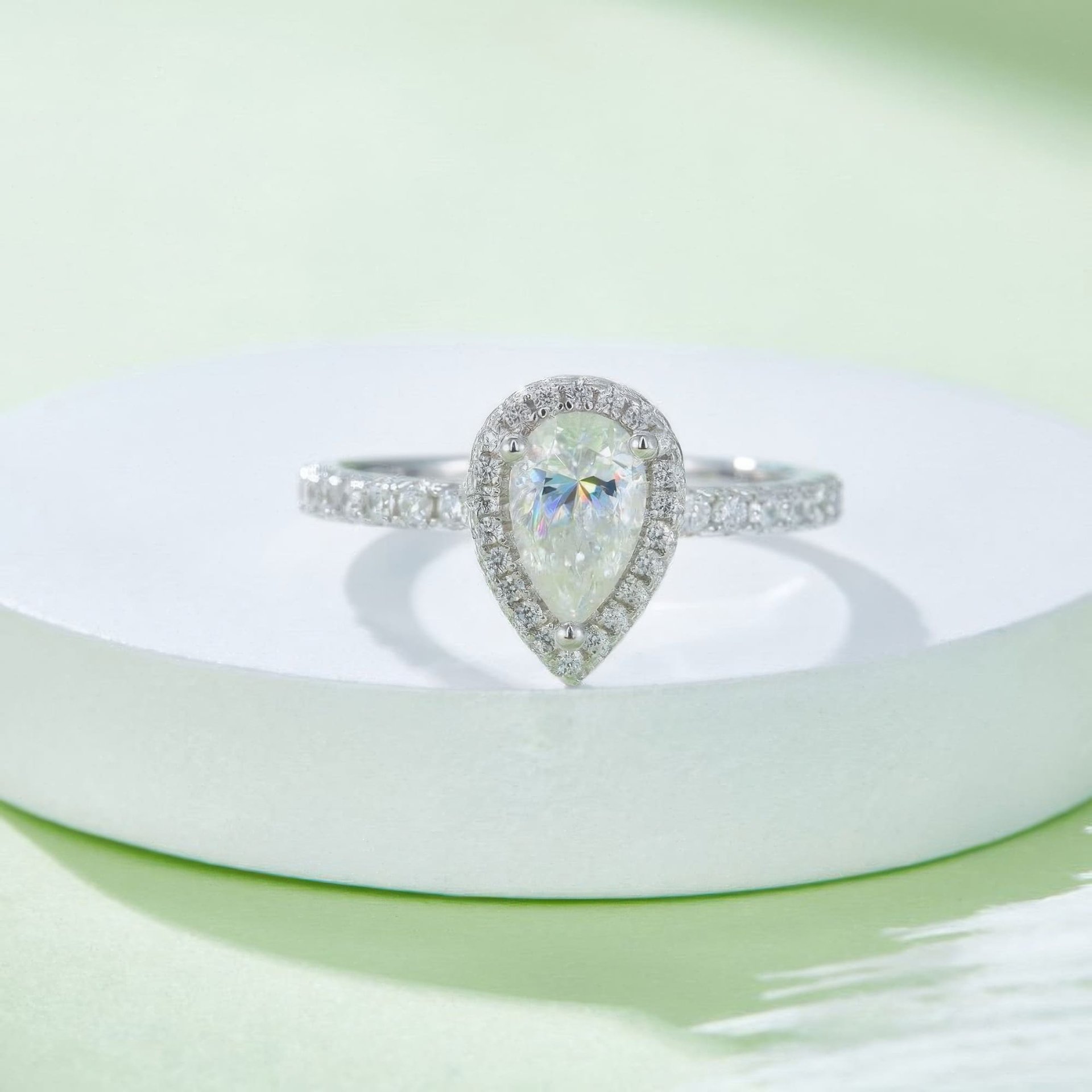 Pear Cut Moissanite Halo Ring | 1ct DEW (6.5mm) D Color | 925 Sterling Silver Engagement Ring - Image 4
