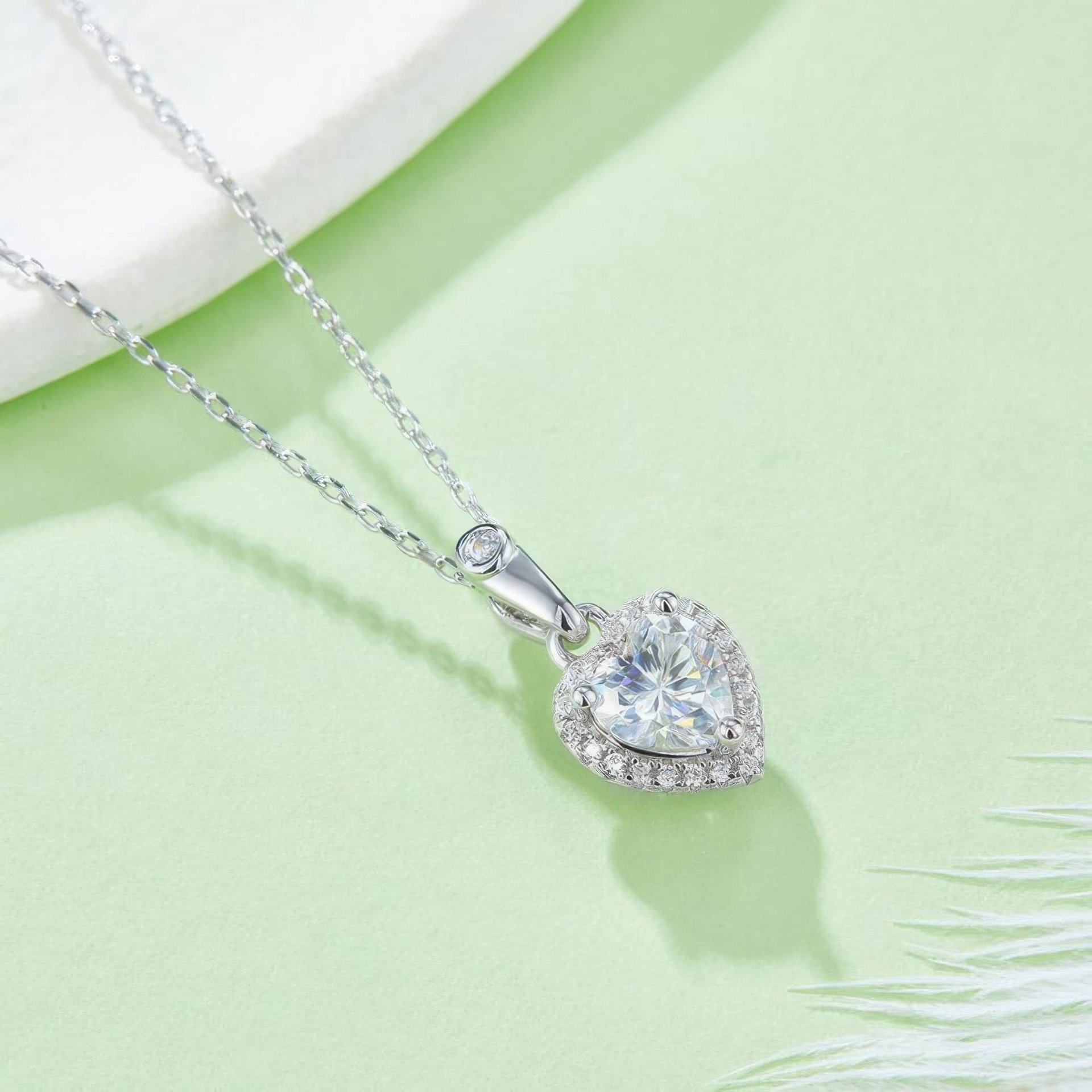 Heart Cut Moissanite Halo Jewelry Set | Pendant & Stud Earrings | 925 Sterling Silver - Image 4