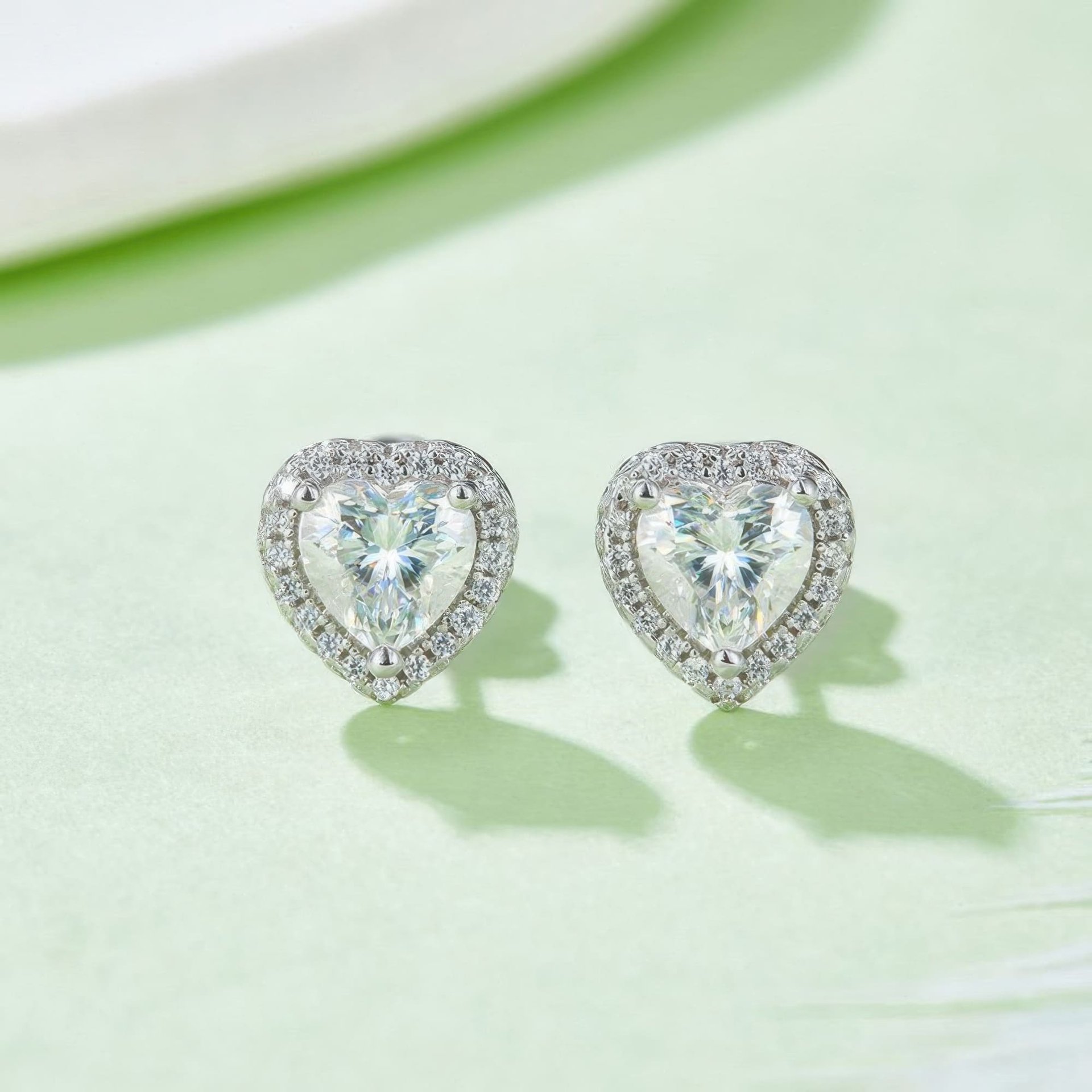 Heart Cut Moissanite Halo Jewelry Set | Pendant & Stud Earrings | 925 Sterling Silver - Image 6