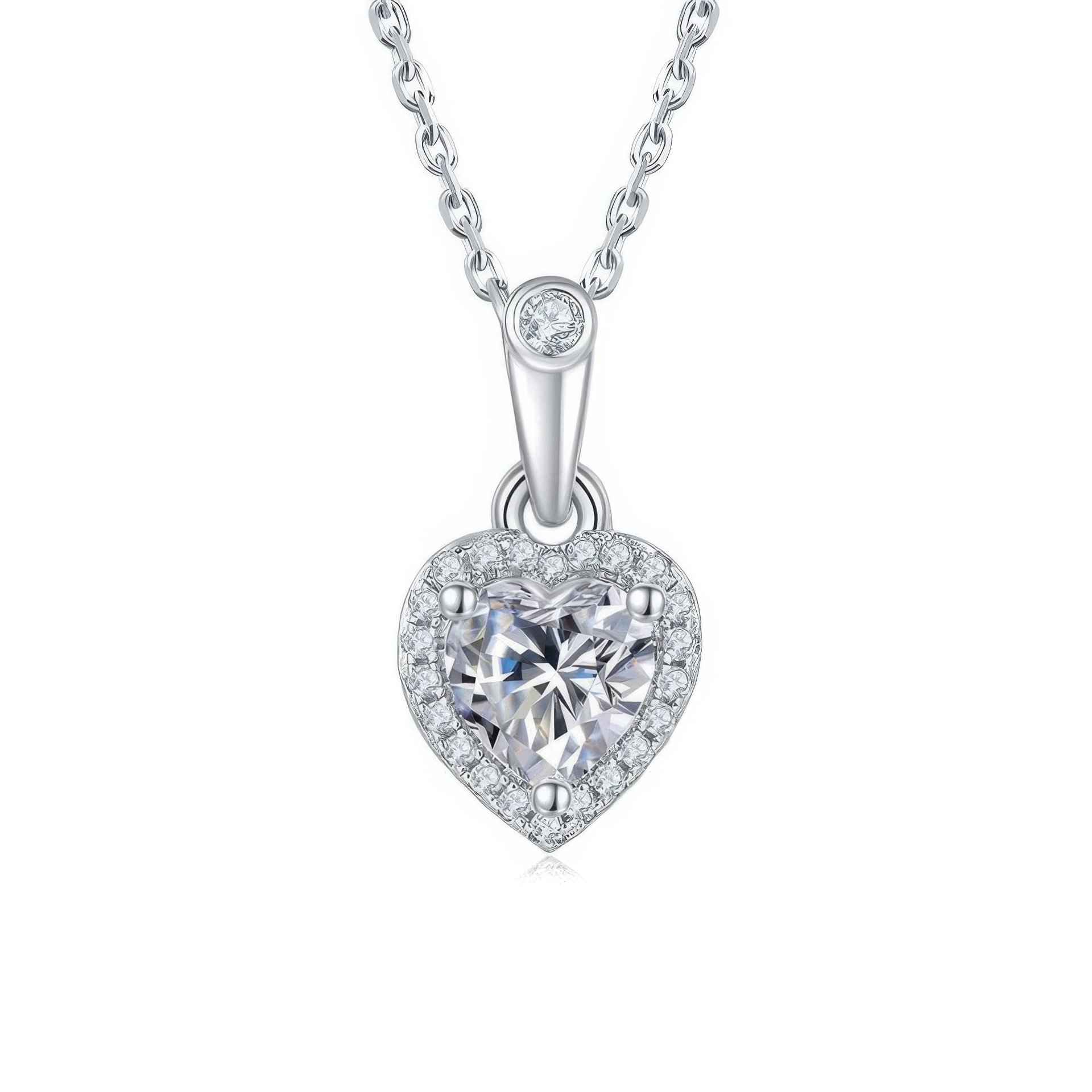 Heart Cut Moissanite Halo Jewelry Set | Pendant & Stud Earrings | 925 Sterling Silver - Image 3