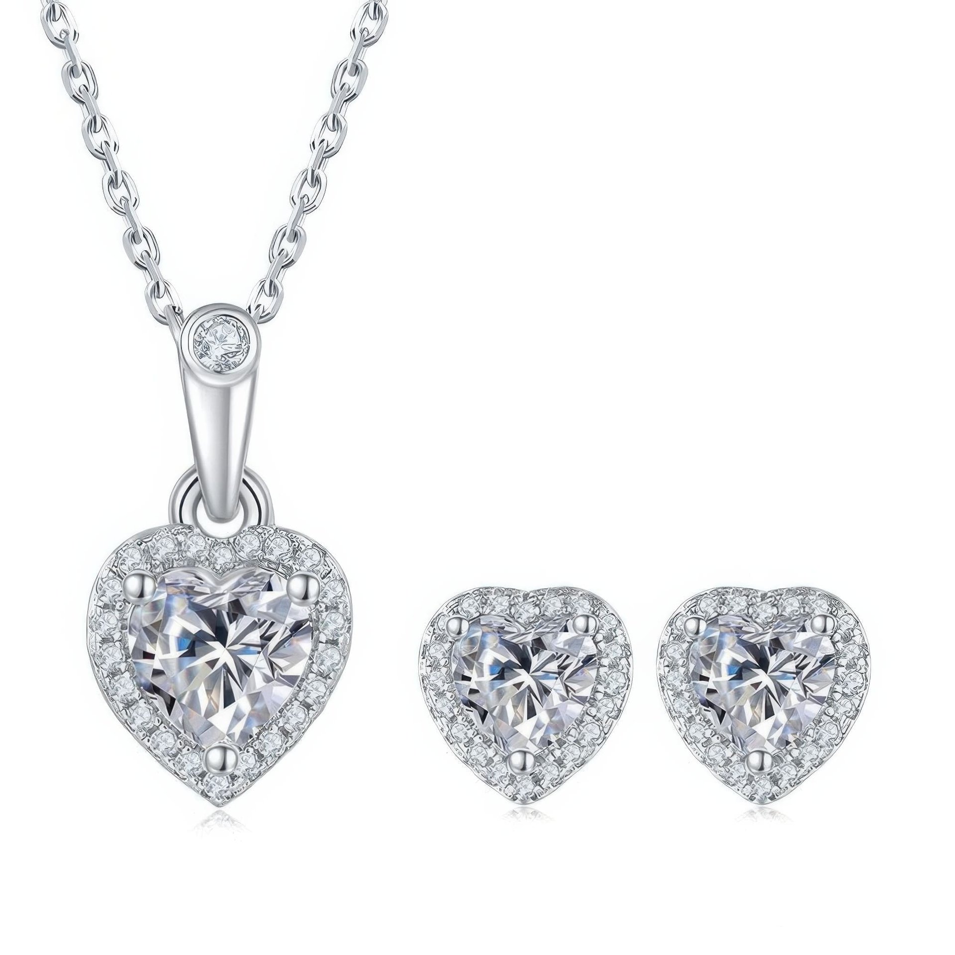 Heart Cut Moissanite Halo Jewelry Set | Pendant & Stud Earrings | 925 Sterling Silver