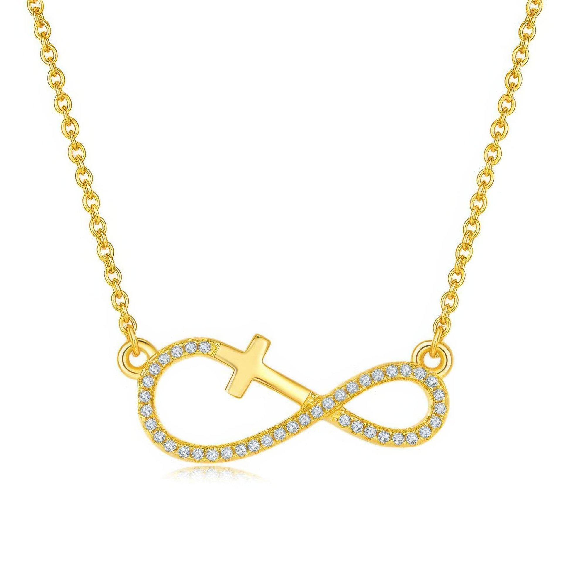 Cross Infinity Moissanite Necklace | Pave Sideways Infinity with Cross | 3-Tone Silver - Image 6