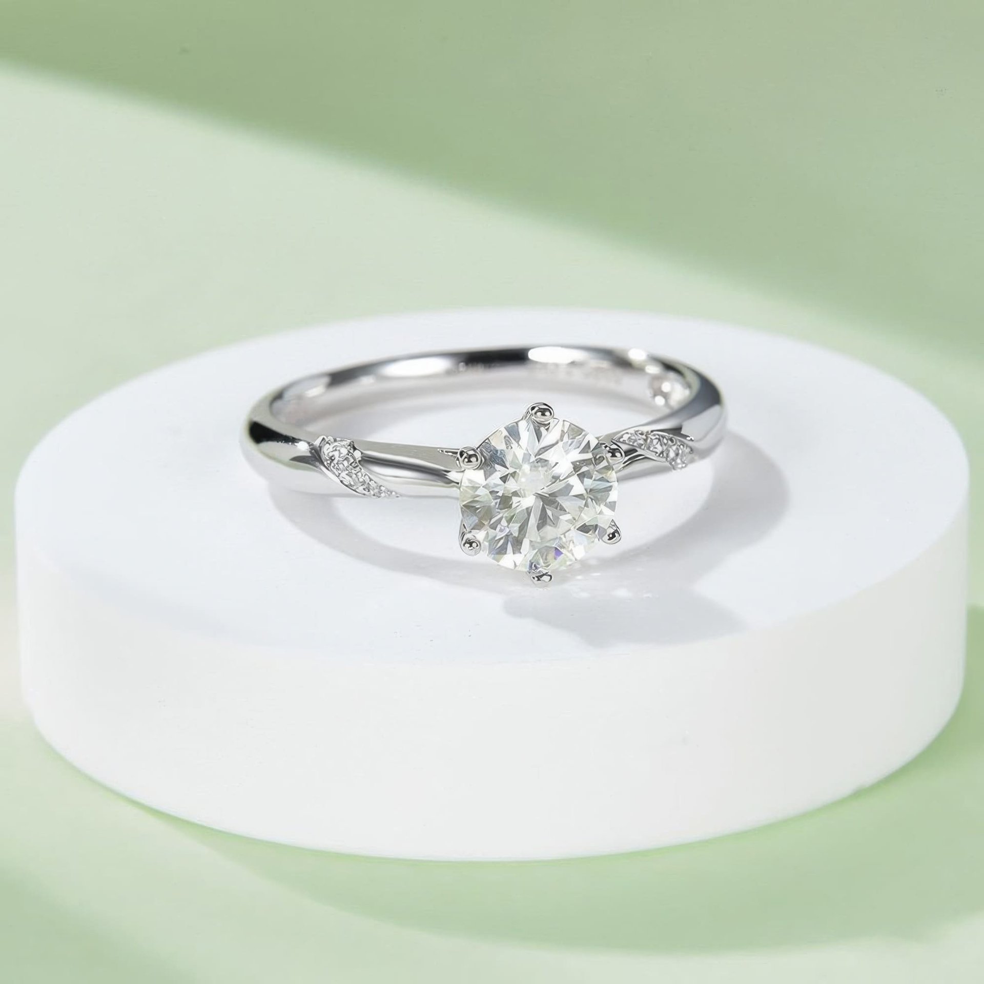 Round Solitaire Moissanite Ring | 1ct 6-Prong with Pave Shoulders | 925 Silver - Image 6