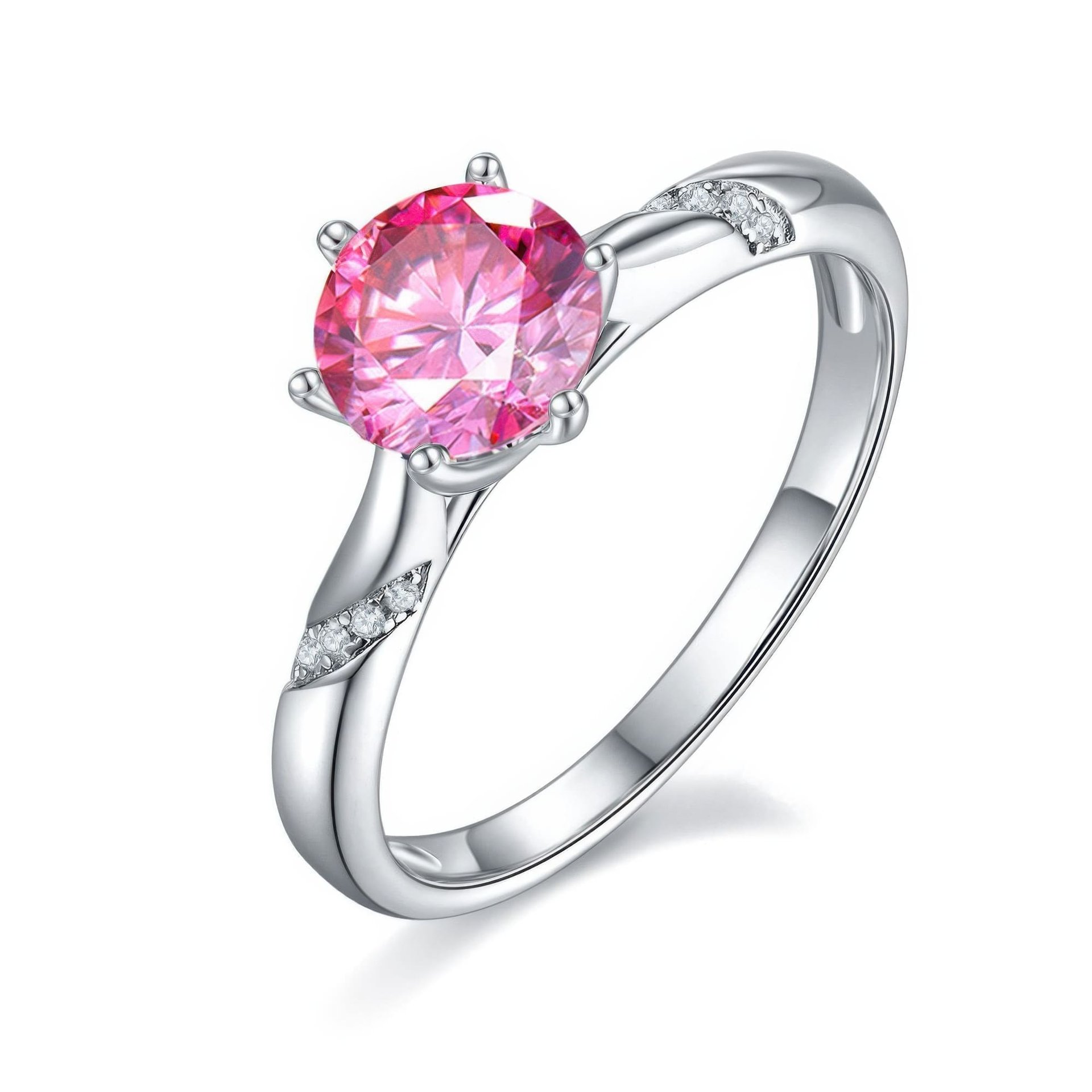 Round Solitaire Moissanite Ring | 1ct 6-Prong with Pave Shoulders | 925 Silver - Image 9