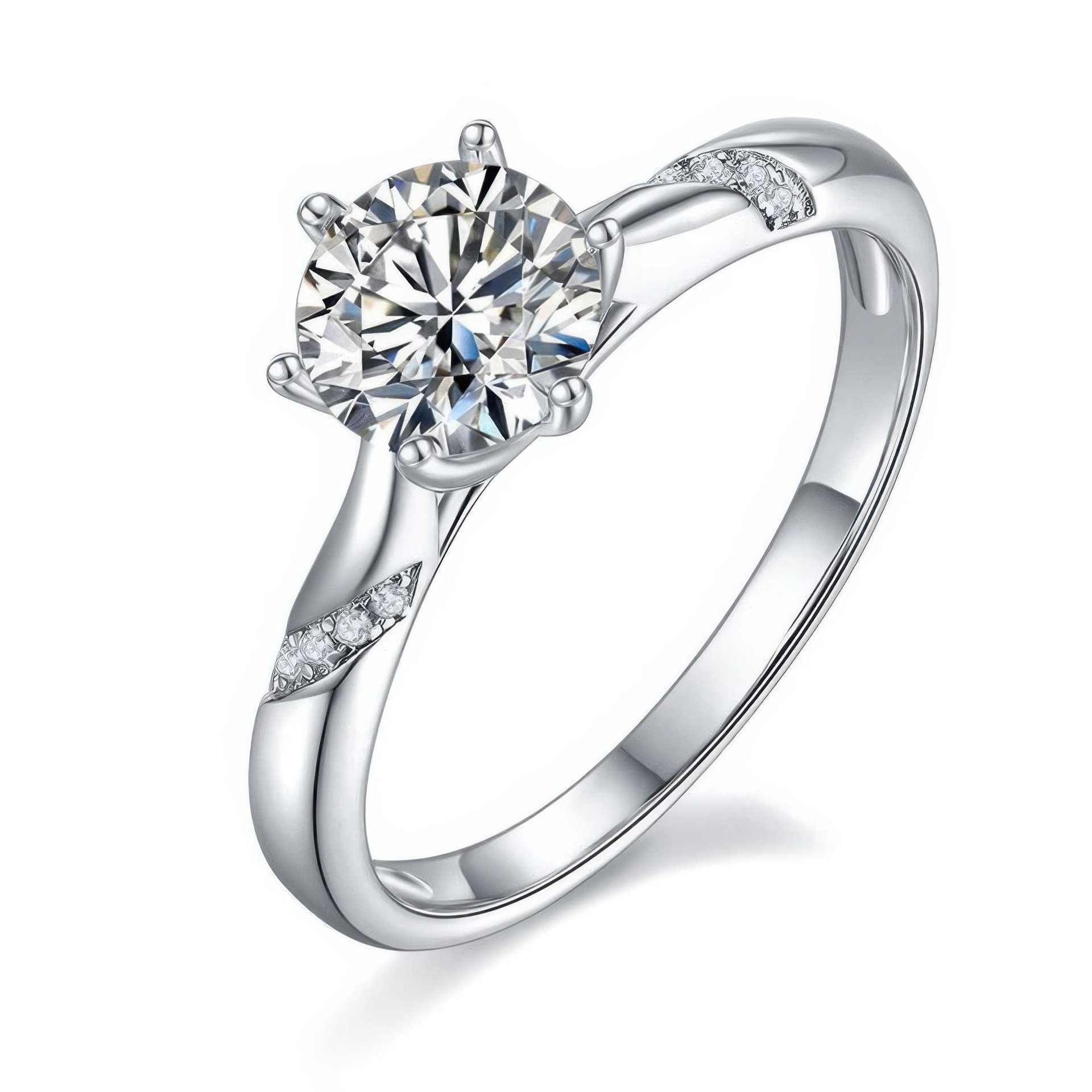 Round Solitaire Moissanite Ring | 1ct 6-Prong with Pave Shoulders | 925 Silver