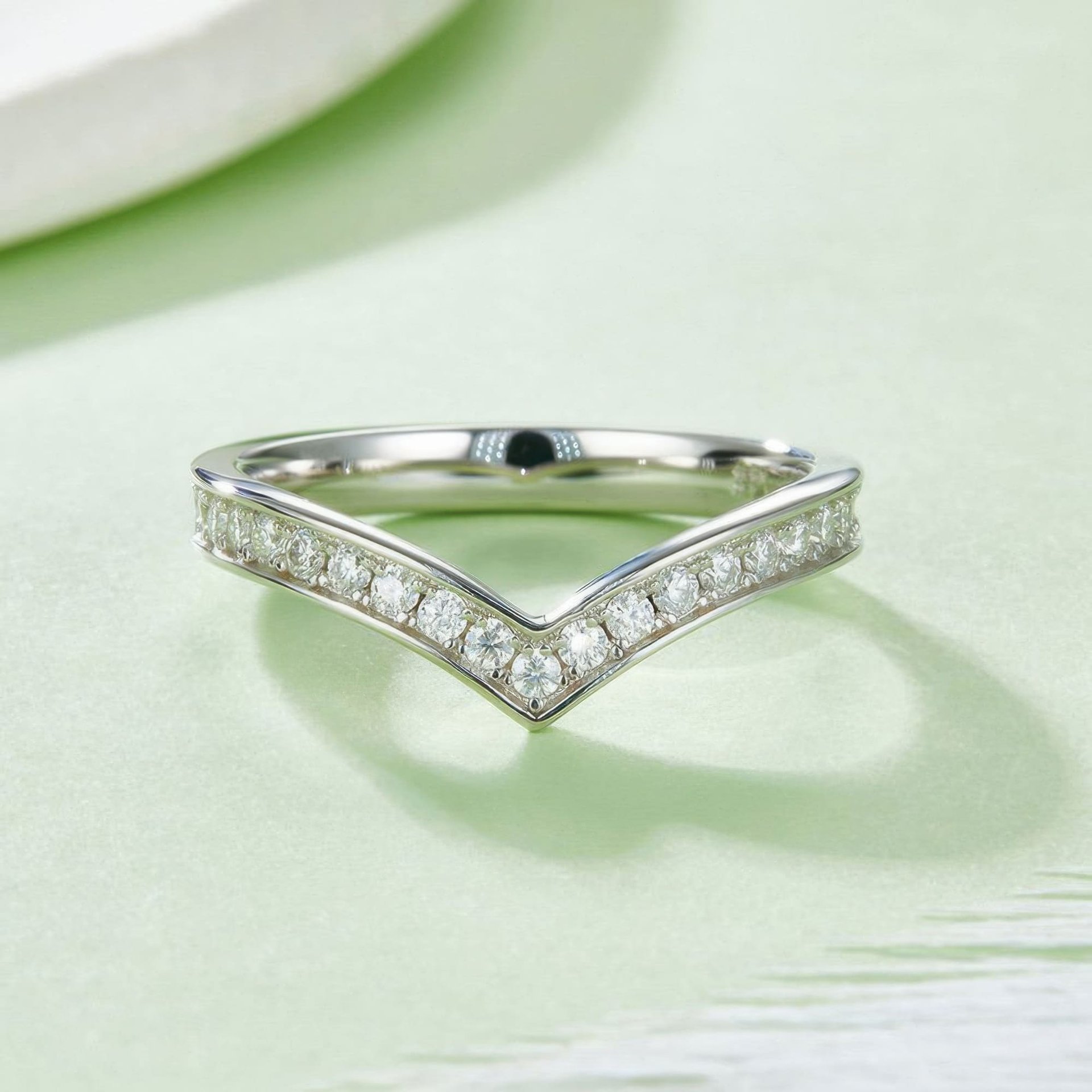 V-Shape Moissanite Pavé Ring in 925 Silver | Chevron Wishbone Stacking Band - Image 2