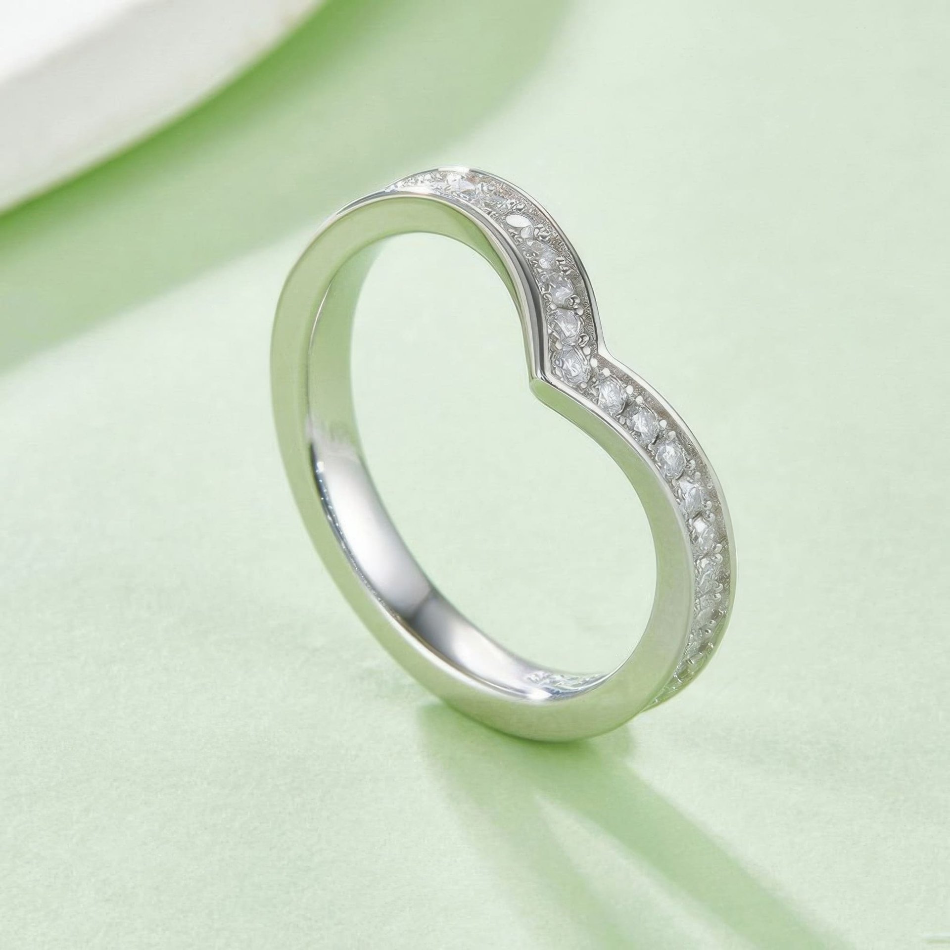 V-Shape Moissanite Pavé Ring in 925 Silver | Chevron Wishbone Stacking Band - Image 3