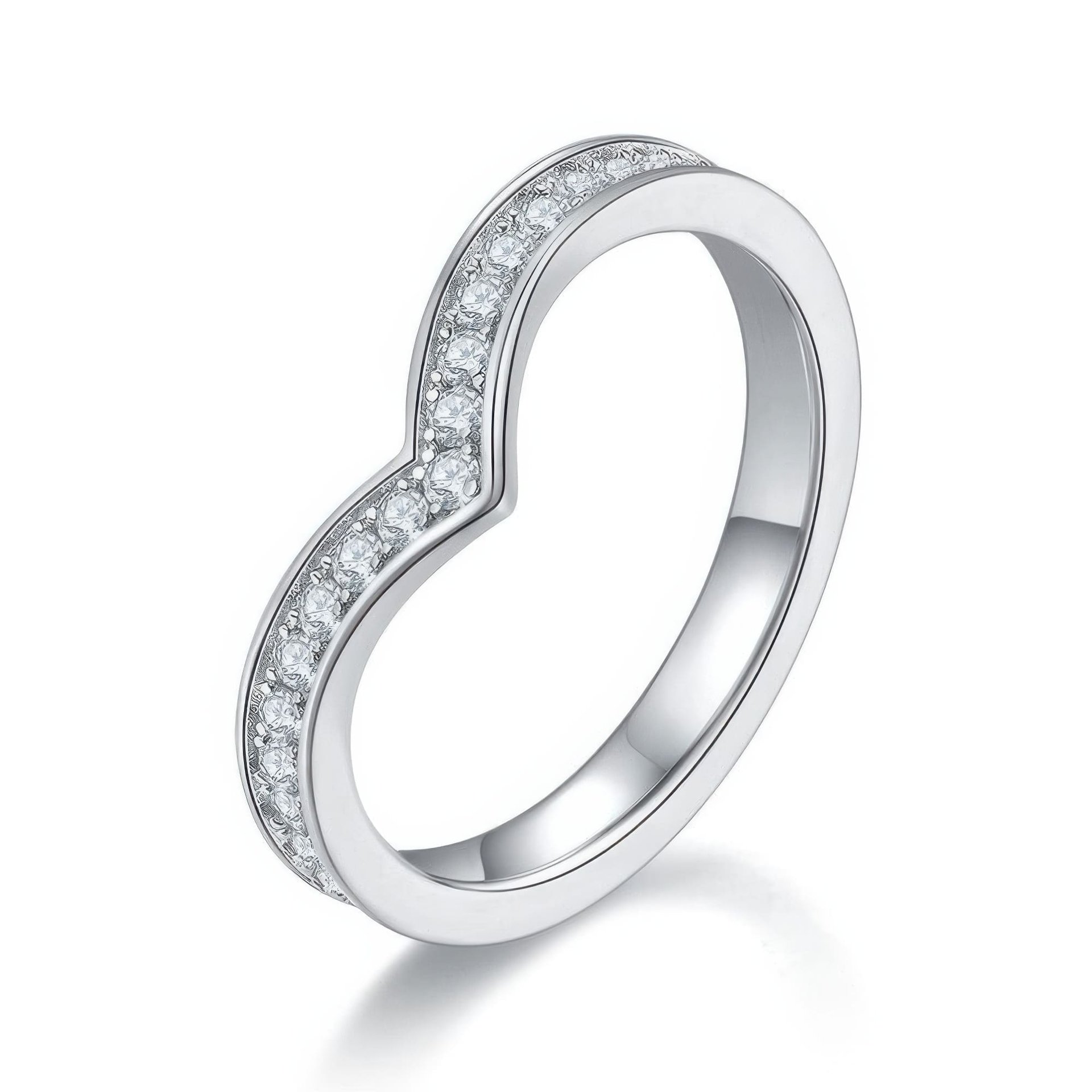 V-Shape Moissanite Pavé Ring in 925 Silver | Chevron Wishbone Stacking Band