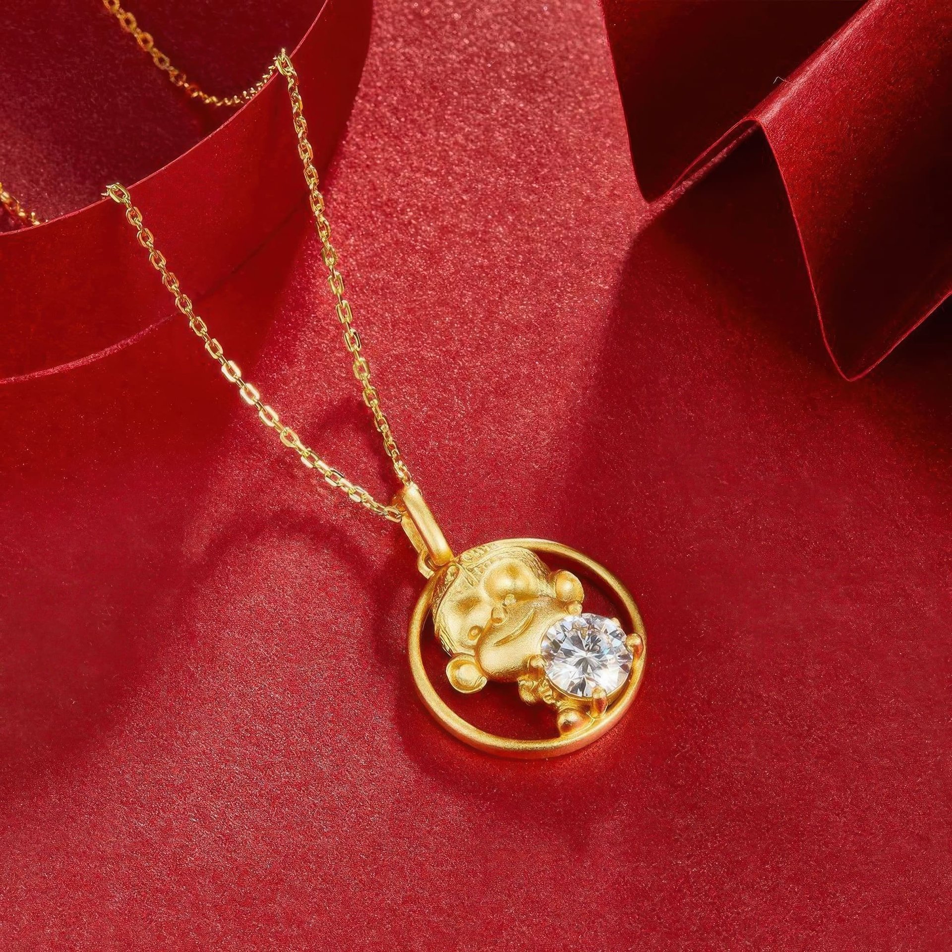 Monkey Zodiac Moissanite Necklace | Round-Cut Pendant in Circle Frame | 925 Silver 22K Gold - Image 4