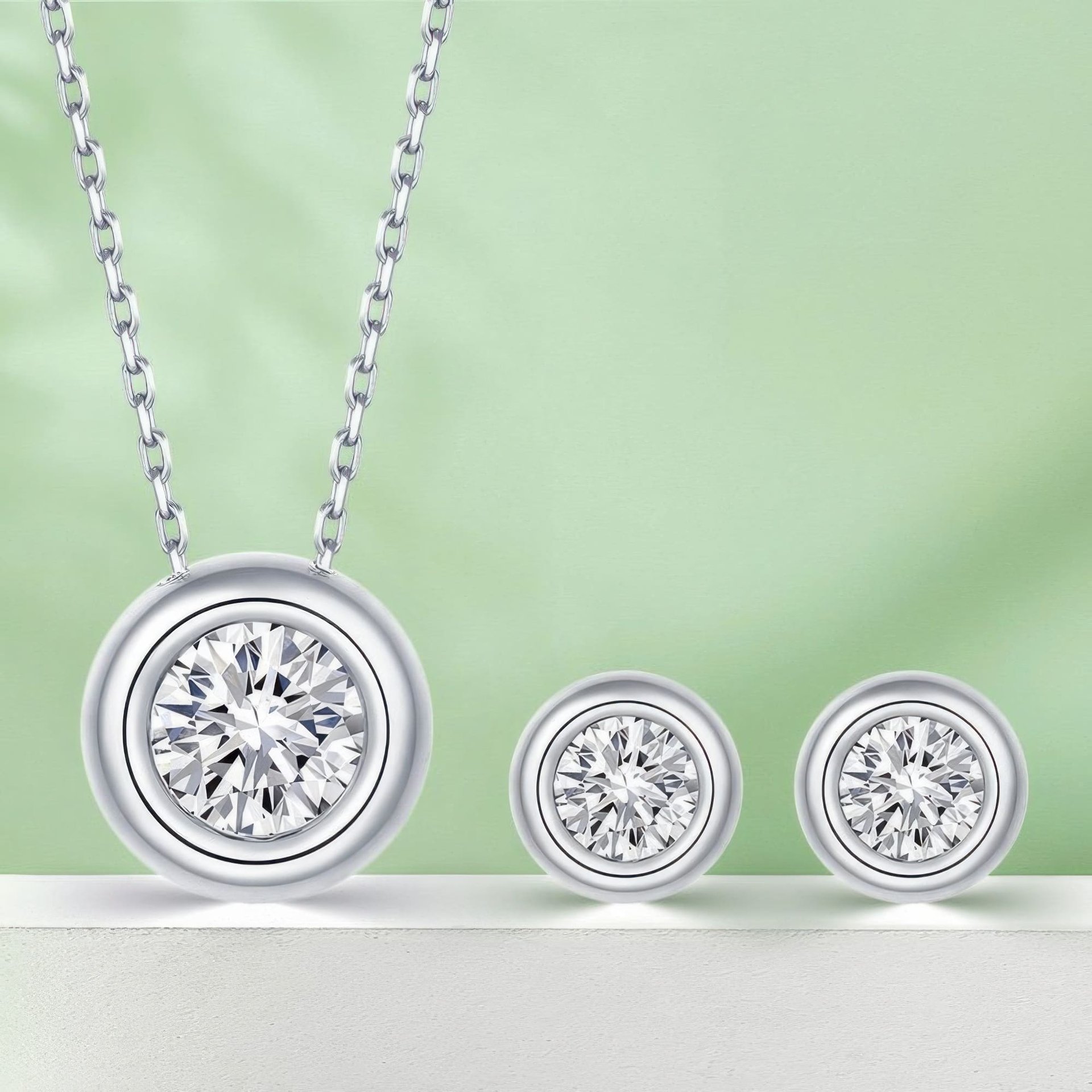 Moissanite Bezel Jewelry Set | 2ct DEW D-Color Round Pendant & Studs | 925 Silver - Image 5